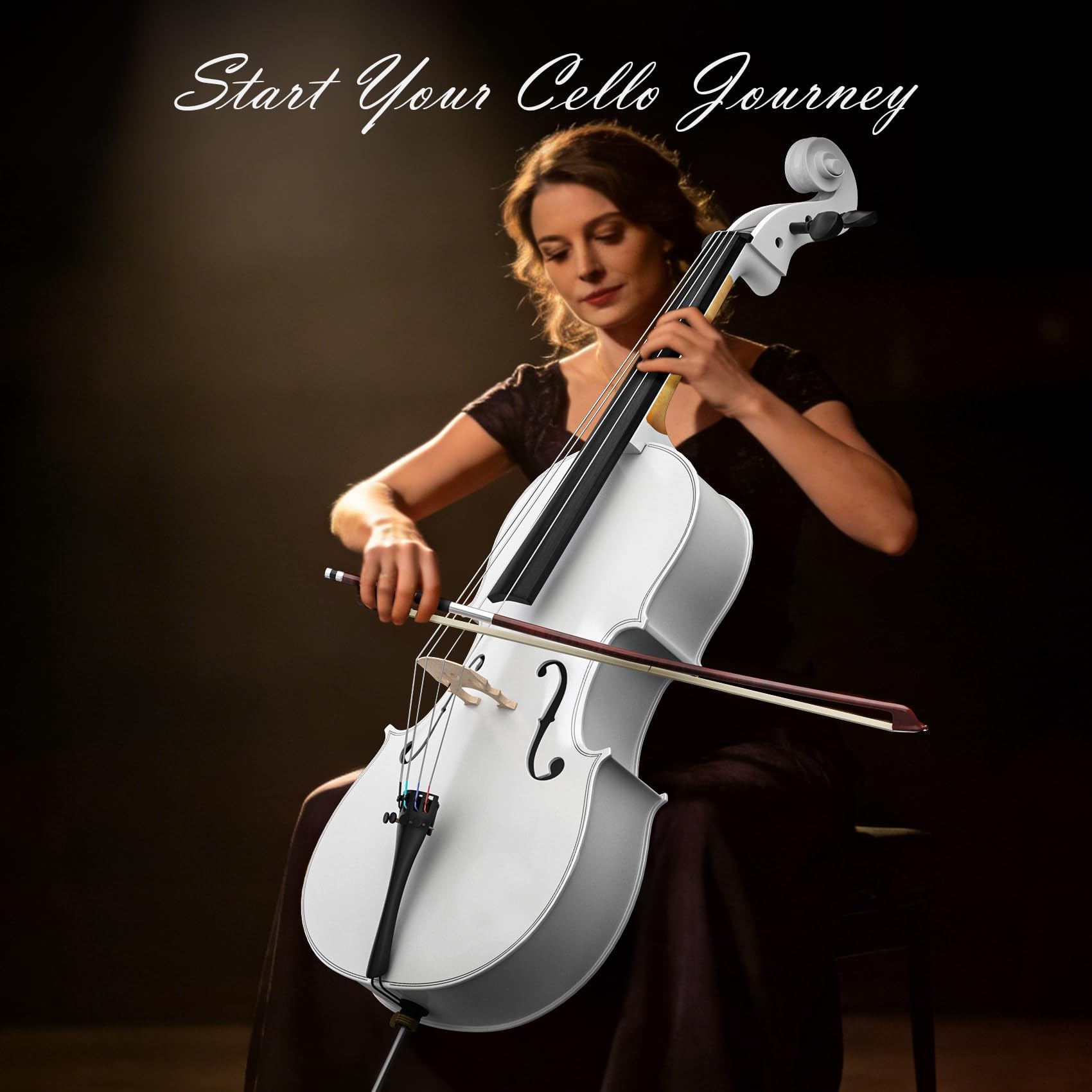 Full Size Cello Kit, Acoustic Cello Instrument for Adults,Beginners,Students,Complete Cello 4/4 Set with Portable Bag, Bow, Rosin (Black)