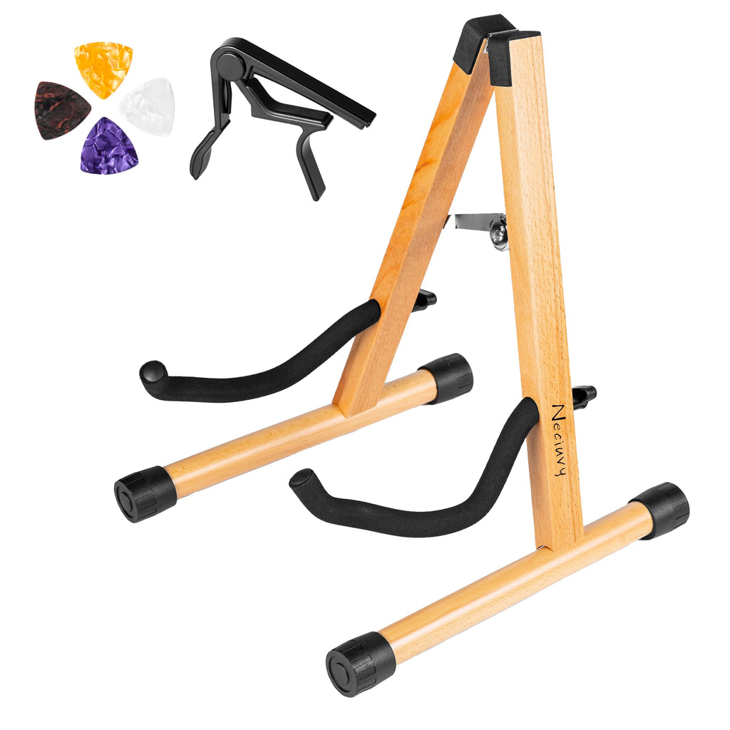 Guitar Stand,Wood Guitar Rack,A-Frame Folding Acoustic Electric Guitar Stands Floor for Bass,Cello,Banjo,Mandolin,Ukulele(Oak)