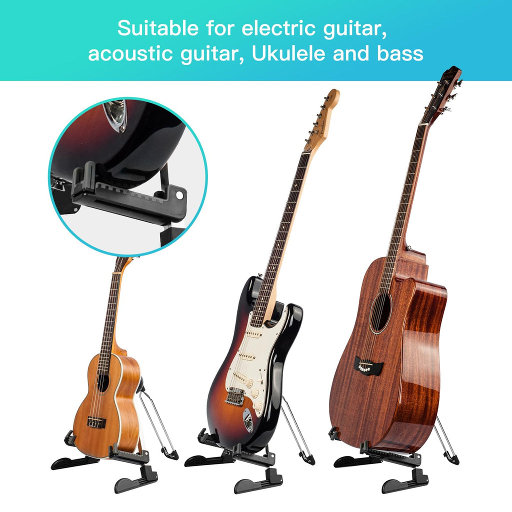 GUITTO Guitar Stand - Electric and Acoustic, Floor Standing Holder for Guitars, Bass, Banjo, Cello - Portable, Foldable, and Small A-Frame Design GGS-03