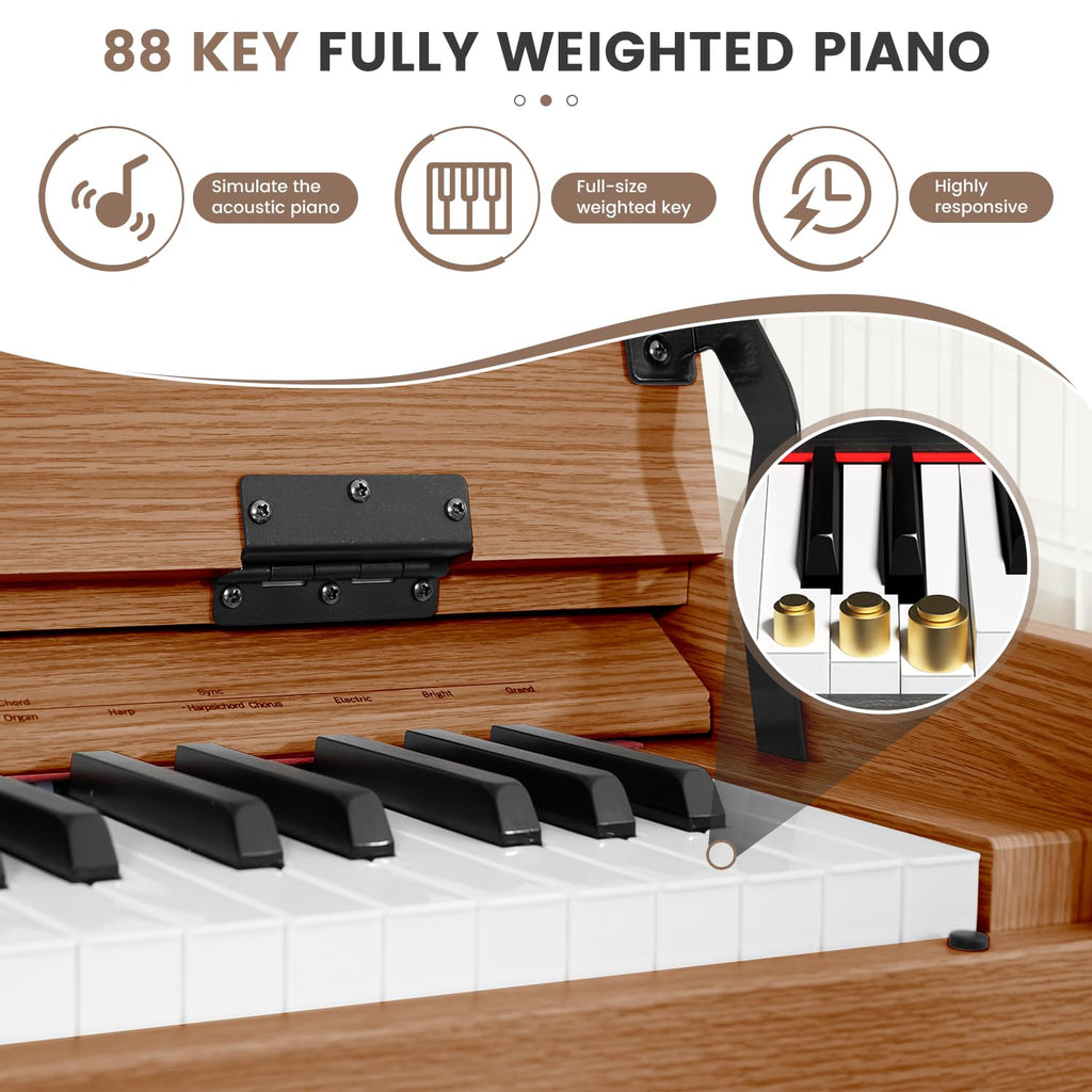88 Key Digital Piano Keyboard for Beginners, Fully Weighted Wooden Electric Piano with Triple Pedal, Headphone, Supports MIDI Connecting, French Dream Sound Source (Brown)