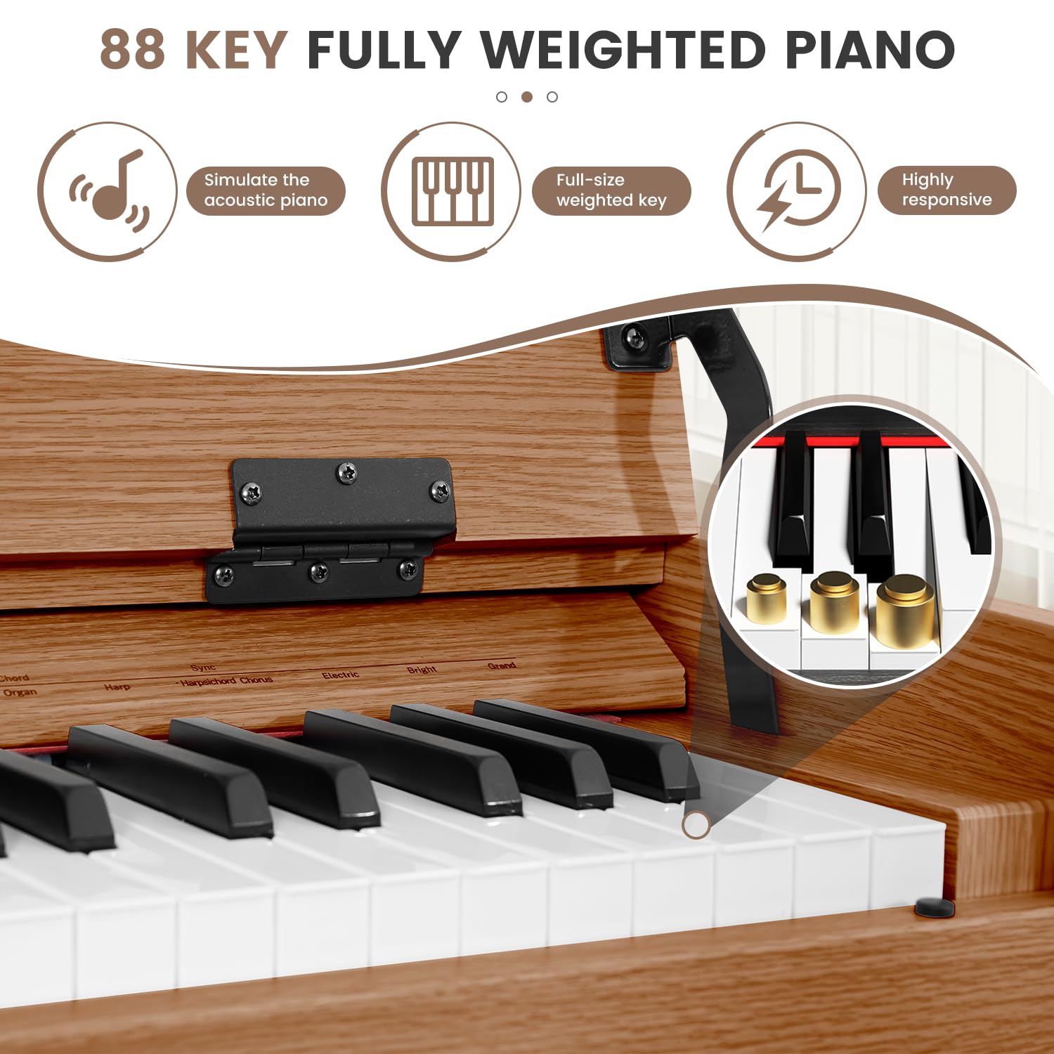 88 Key Digital Piano Keyboard for Beginners, Fully Weighted Wooden Electric Piano with Triple Pedal, Headphone, Supports MIDI Connecting, French Dream Sound Source (Brown)