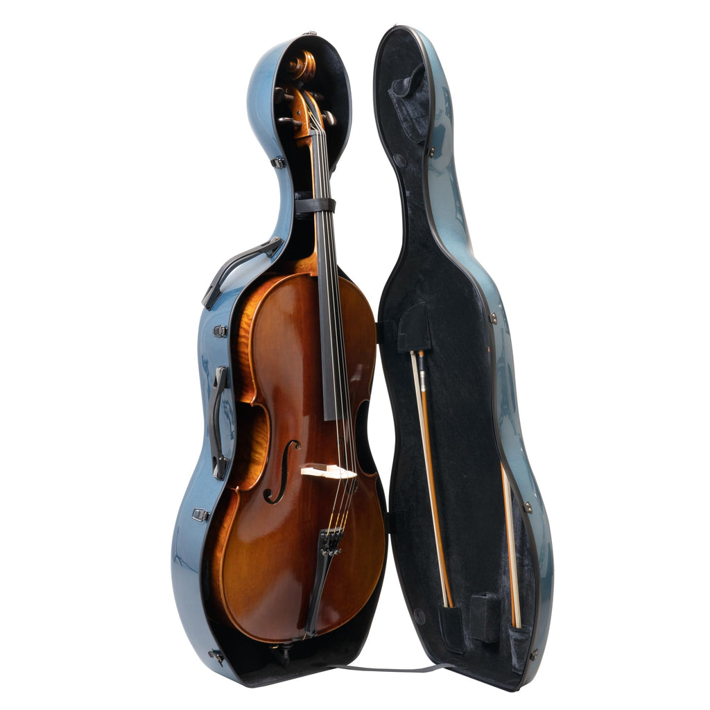 MI&VI CC-9001 Pure 100% Carbon Fiber Cello Case (Full Size) 4/4 with Wheels | Carry Straps | 8lb Lightweight | Tough Shell (3K Blue)