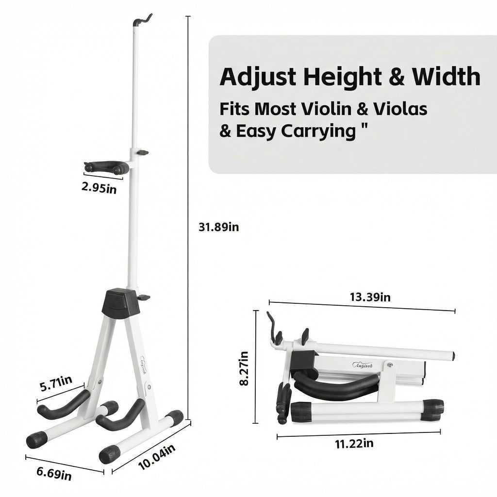 New Upgraded Anti-Tipping Design in Violin Stand with Bow Holder. Adjustable height, non-slip base, and protective head lock. Foldable and portable design for violins, violas, mandolins, and ukuleles.Gray Lockable