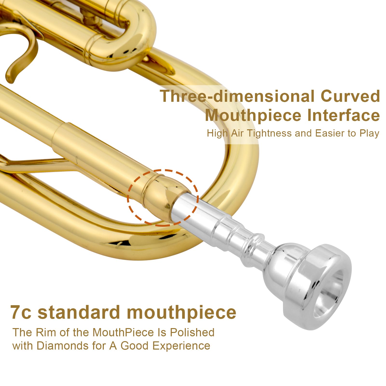 Ktaxon Bb Standard Trumpet for Beginners,Trumpet for Student with Hard Case,7C Mouthpiece,Cleaning Cloth,Gloves,Brass Instruments for Kids and Adults(Gold)