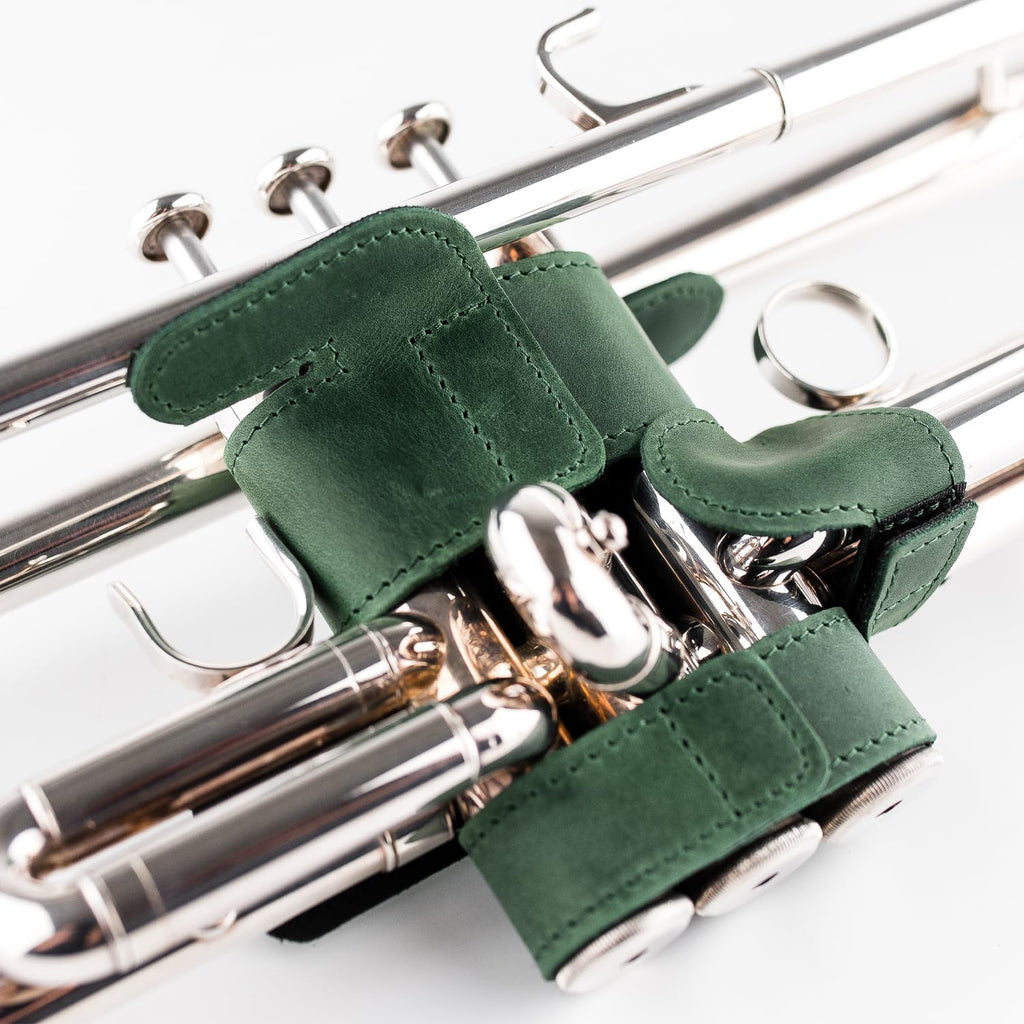 Trumpet Valve Guard XL Genuine Leather Protection Trumpet Valve Cover Valve Wrap (Green)