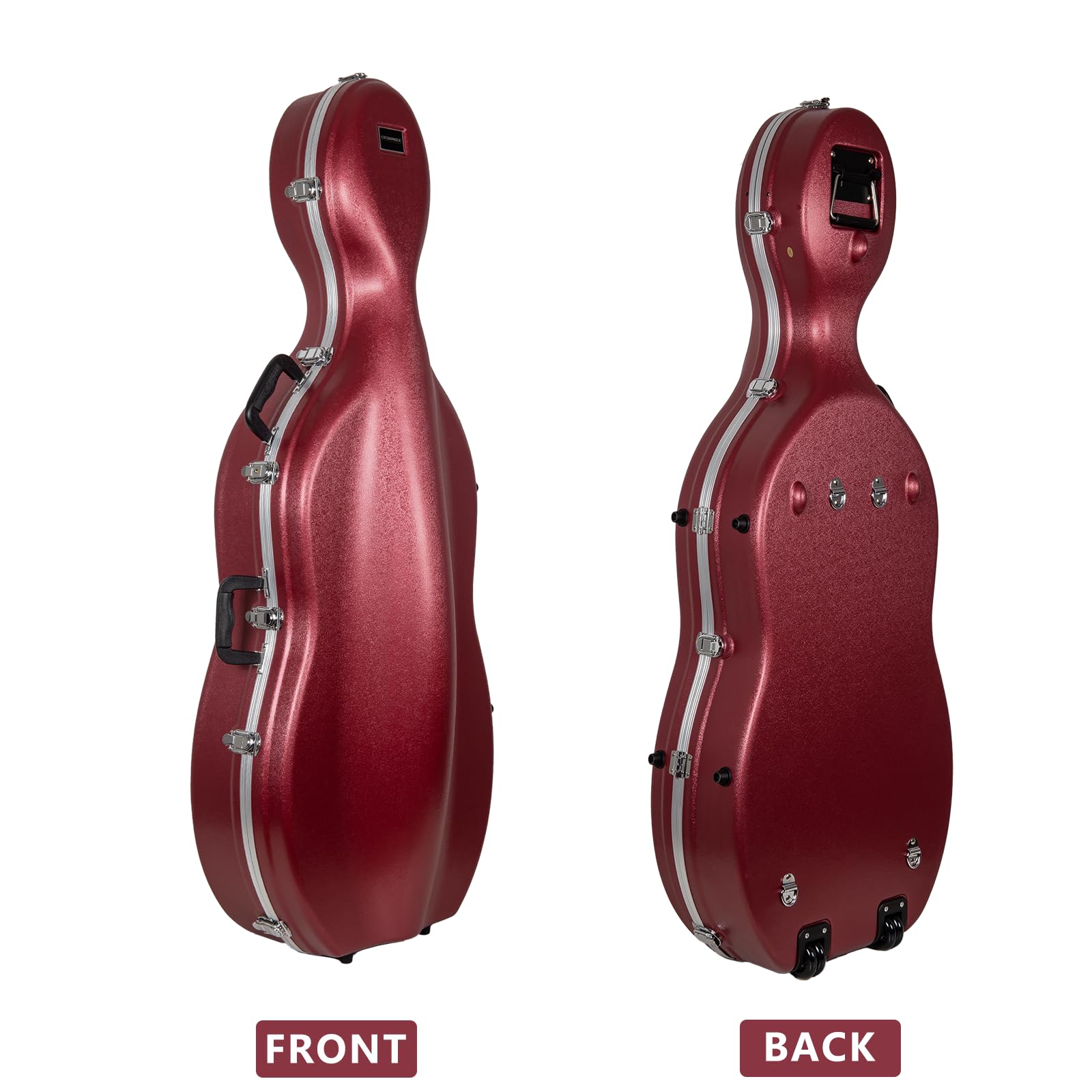 Crossrock ABS Cello Case for 4/4 & 3/4 Size | Wine Red Velvet Interior, Molded Hardshell with Wheels, Lock, Dual Bow Holders & Backpack Straps-Dark Red (CRA862CEFDR)