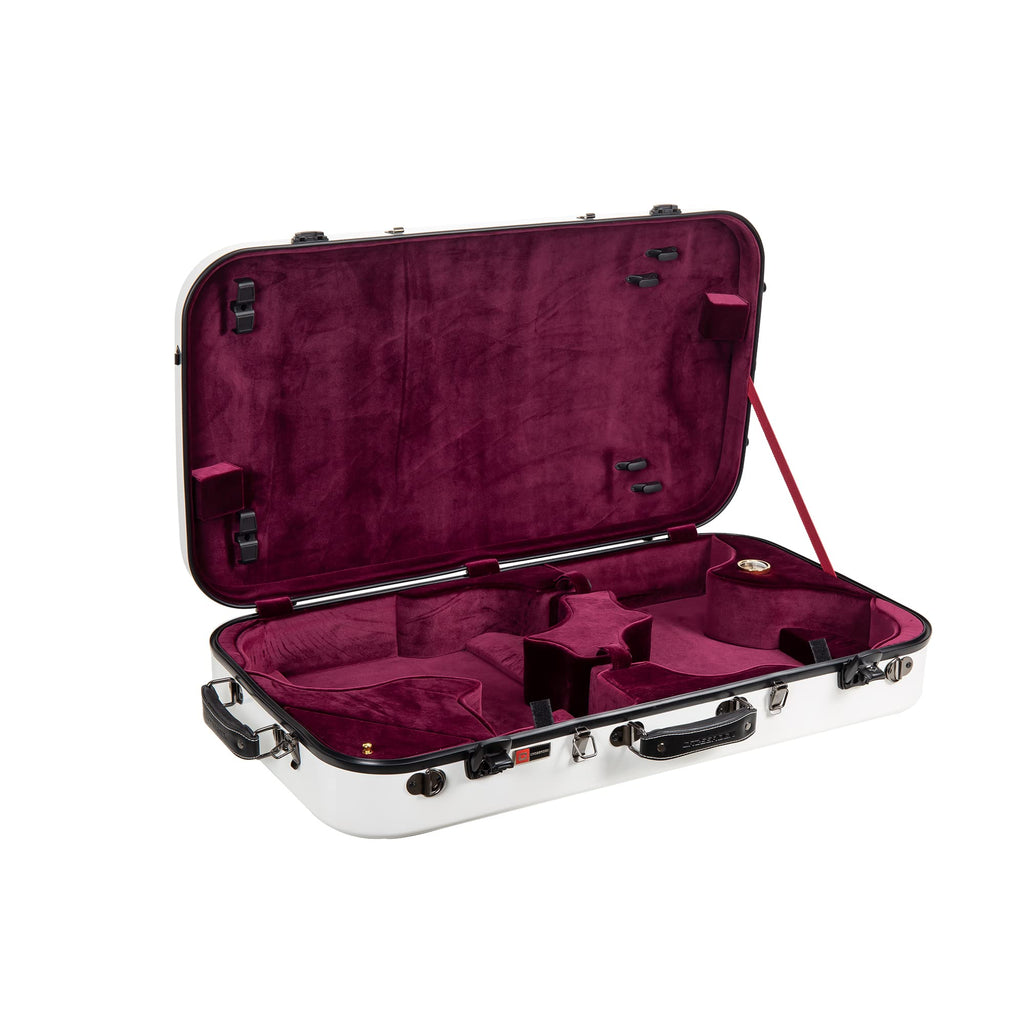 Crossrock Fiberglass Double Case for Mandolin & 4/4 Violin – Fits A & F-Style | Black Gloss Finish, TSA Lock, Backpack Straps, Accessory Storage – Pro Tour Series