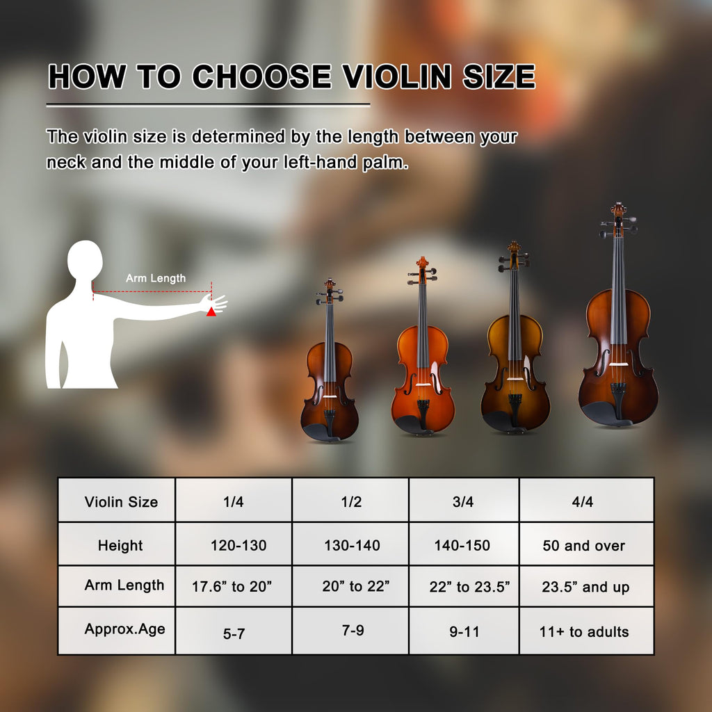 ADM Acoustic Violin for Beginner 4/4 Full Size Violin Set Solid Wood Ebony for Adult Teen Student Starter Kit with Hard Case, Shoulder Rest, Bow, Music Stand, Strings, Free Lessons (Sepia, 4/4 Size)