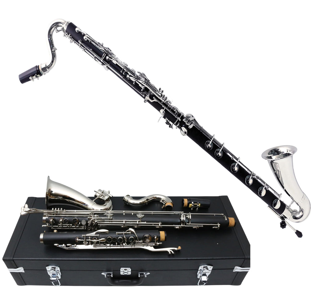 Professional Bass Clarinet Low C Bb Key Clarinet with Case Nickel Plated keys Advance Easy blowing (Low C)