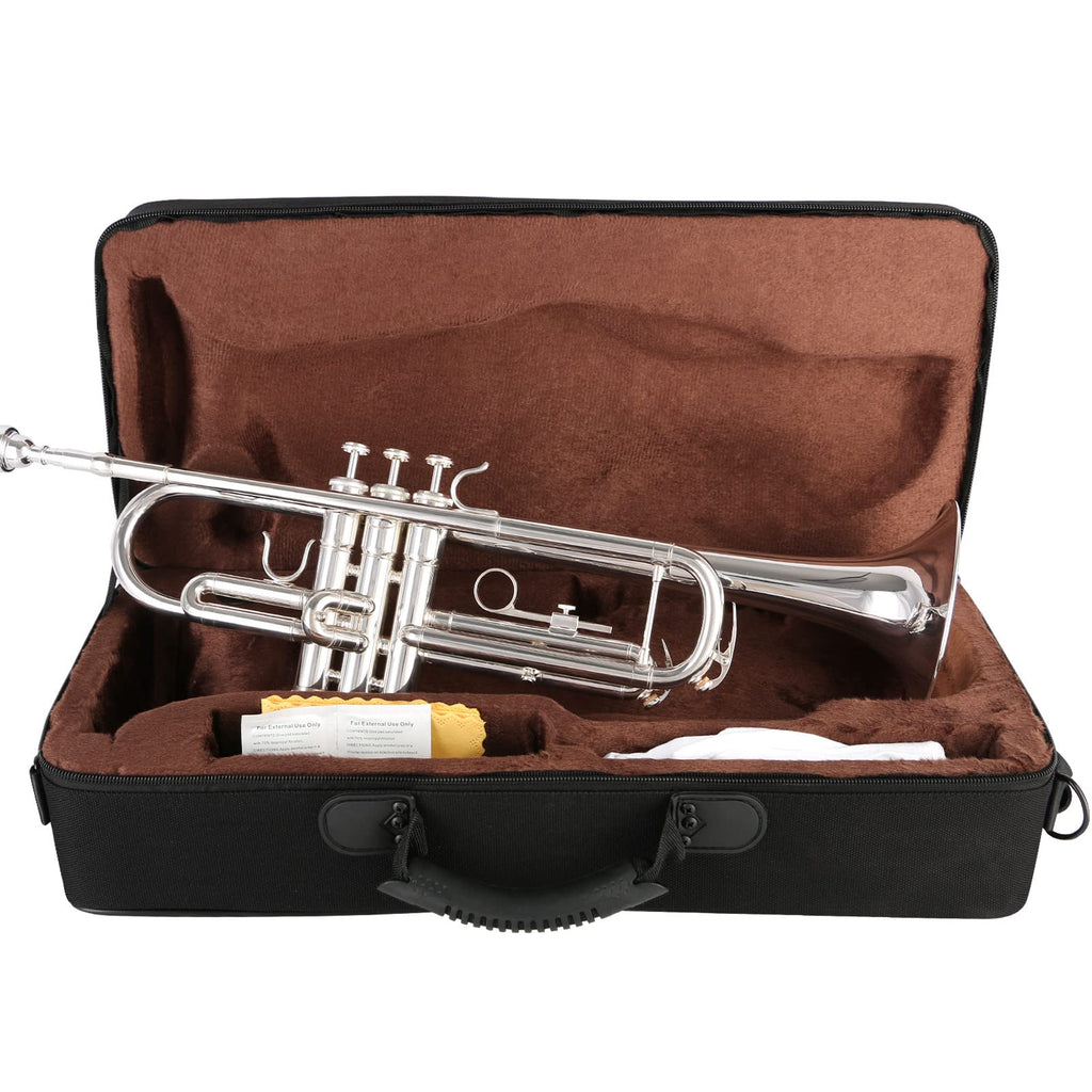 EASTROCK Bb Trumpet Standard Trumpet Set with Carrying Case,Gloves, 7C Mouthpiece, Tuning Rod, Black Nickel,Hand Carved Craft
