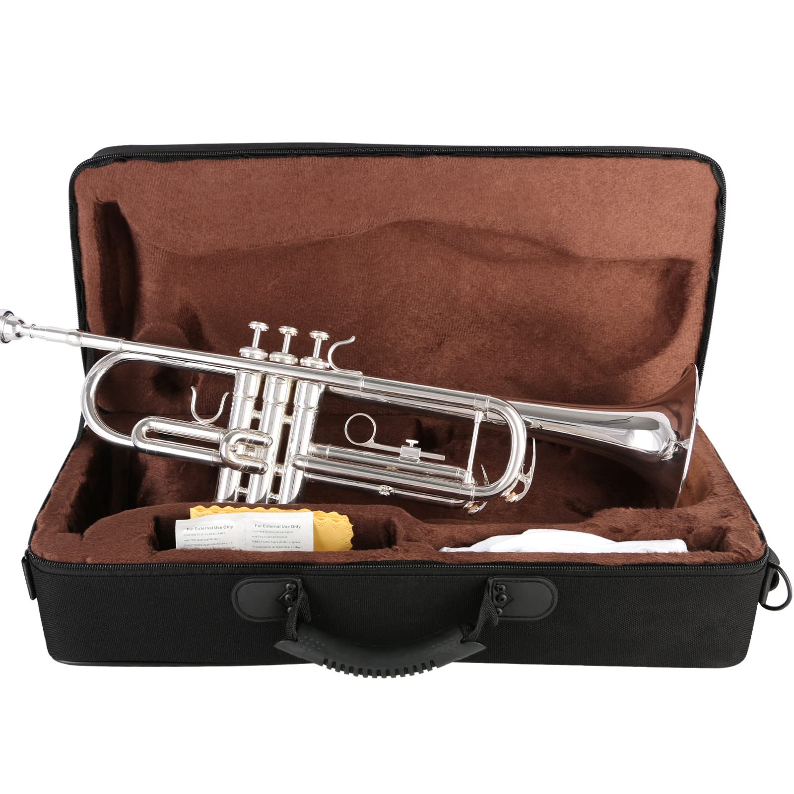 EASTROCK Bb Trumpet Standard Trumpet Set with Carrying Case,Gloves, 7C Mouthpiece, Tuning Rod, Black Nickel,Hand Carved Craft