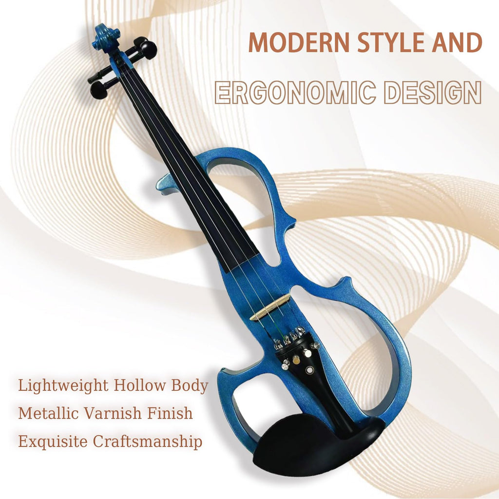 Electric Violin, 4/4 Full Size Solid Silent Fiddle with Ebony Fittings, Silent Electric Violin Kit for Beginner Students (Mahogany)