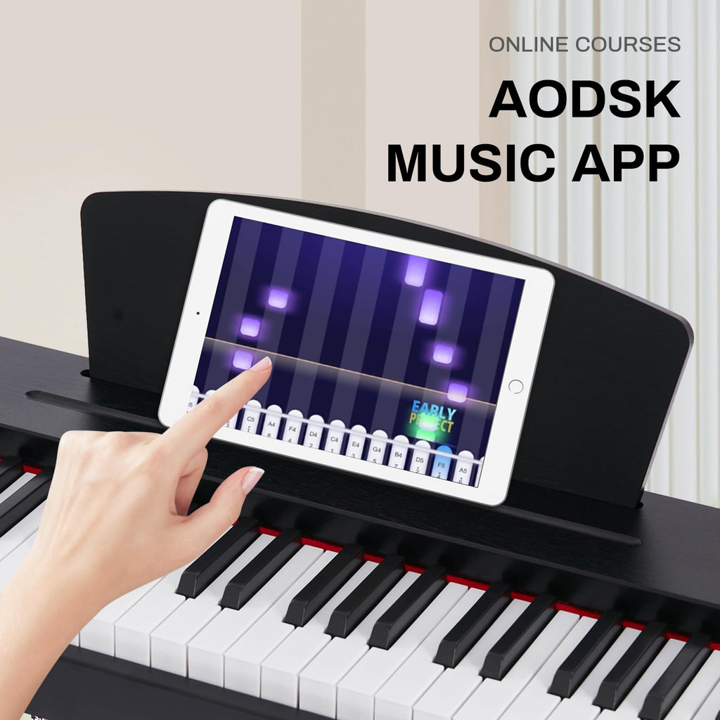 AODSK Digital Piano 88 Key Full Size Weighted Keyboard Overall Solid Wood Frame for Beginners with Sheet Music Stand Triple Pedal Power Adapter