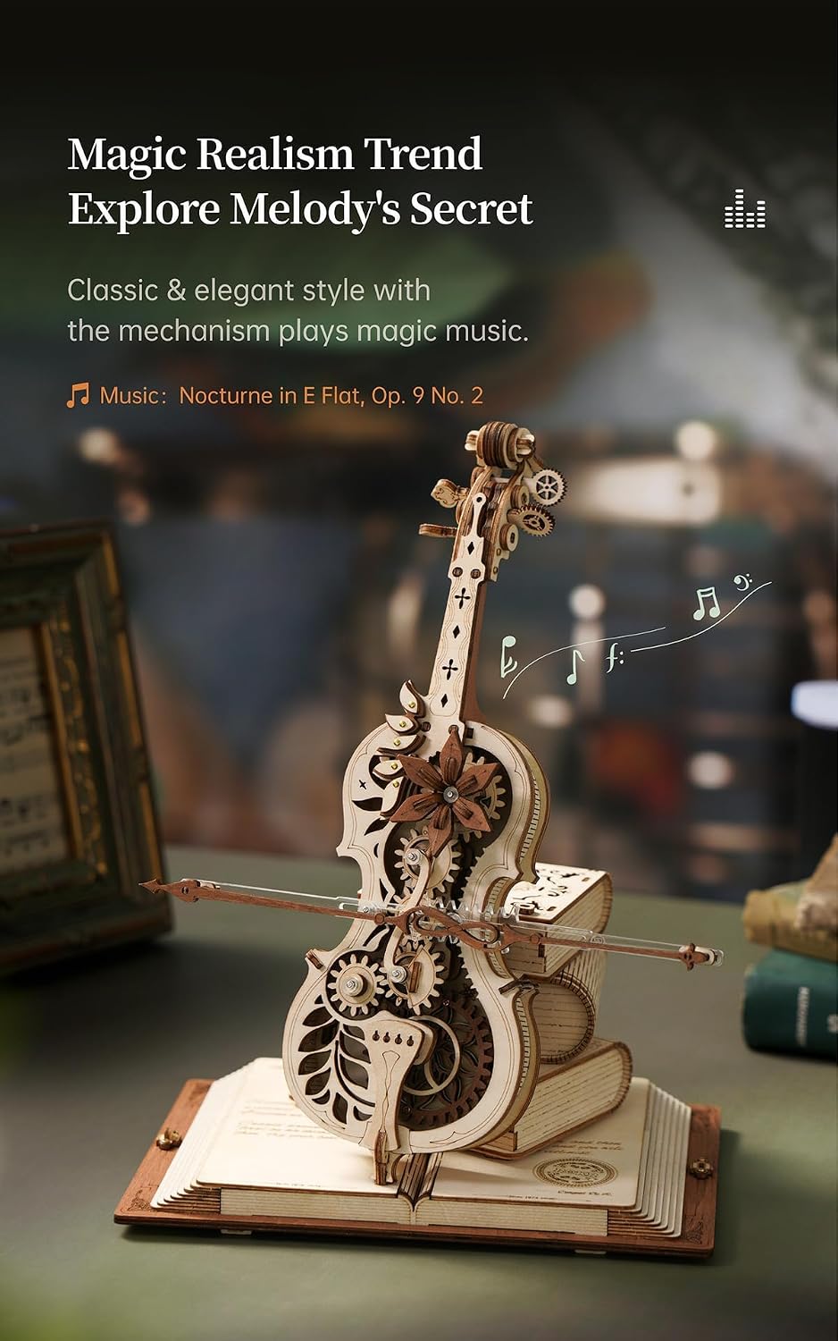 ROBOTIME AMK63 Magic Cello Adults 3D Puzzles -3D Wooden Puzzles for Adults - Wooden Music Box Puzzle to Build - Unique Music Gift Hobby Kits