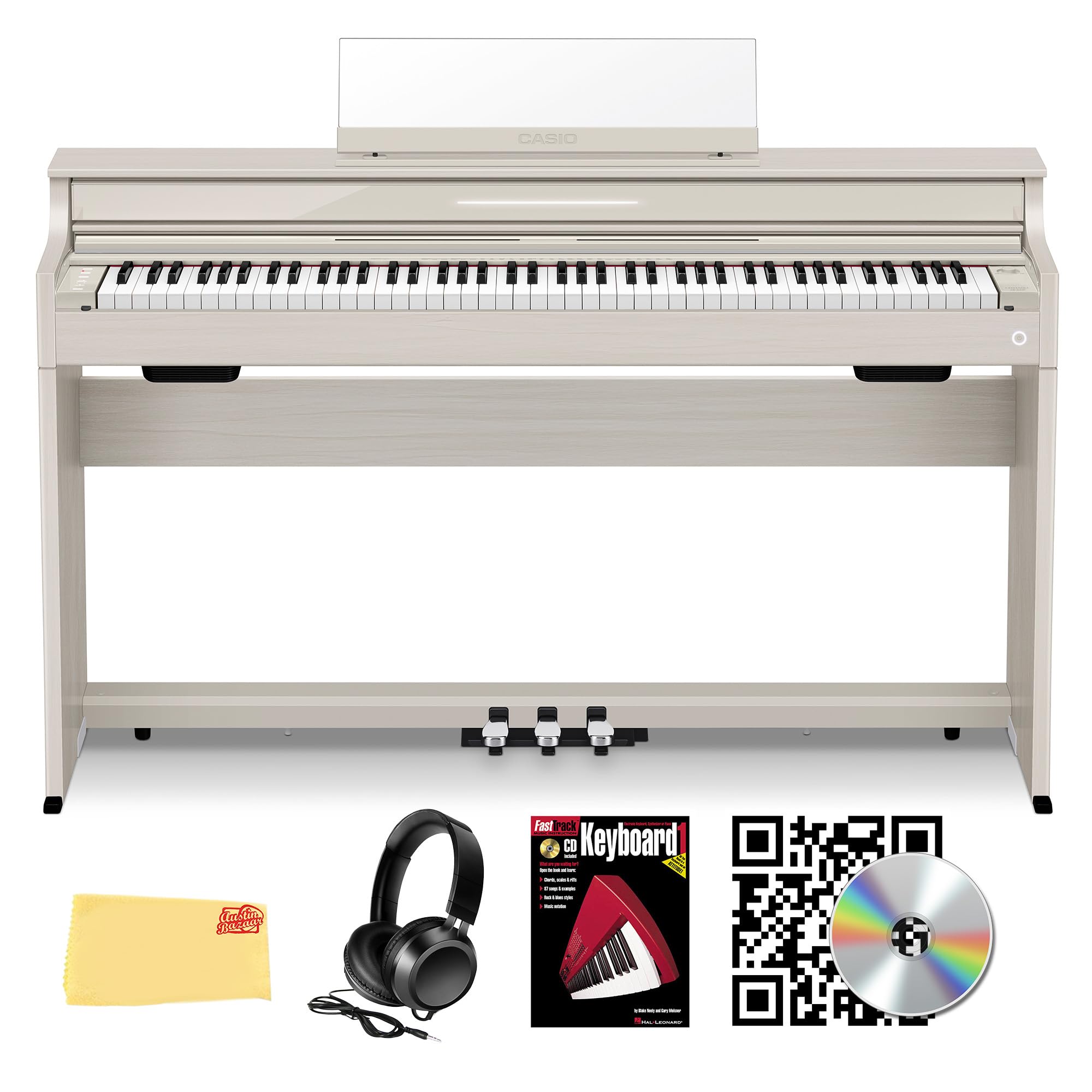 Casio AP-S200 CELVIANO 88-Key Digital Piano - Black Bundle with Furniture Bench, Headphones, Instructional Book, Austin Bazaar Instructional DVD, and Polishing Cloth