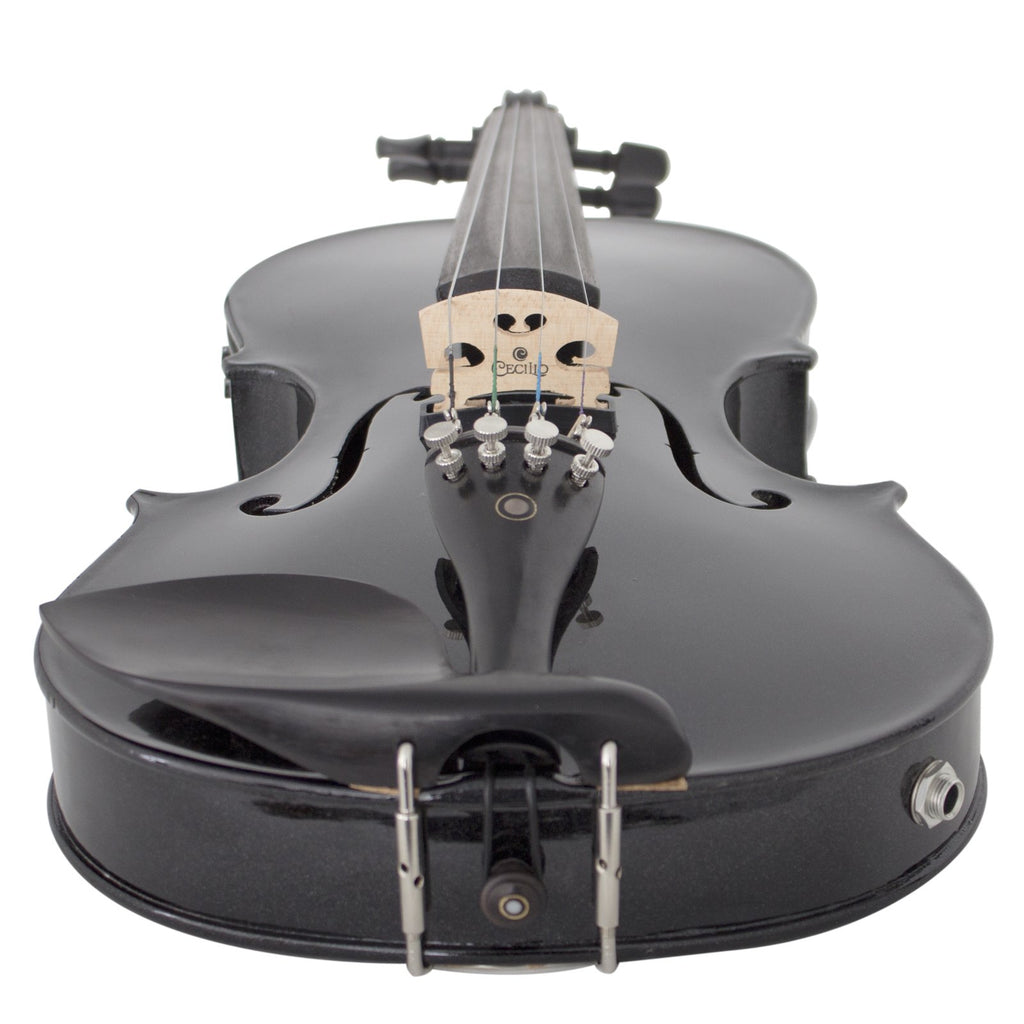Cecilio 4/4 Full Size Acoustic & Electric Violin for Beginners & Professionals, Hand-Carved Solid Spruce Top, Ebony Fine Tuners, Full Set with Case, Bow, Rosin & AUX Cable (Metallic Black)