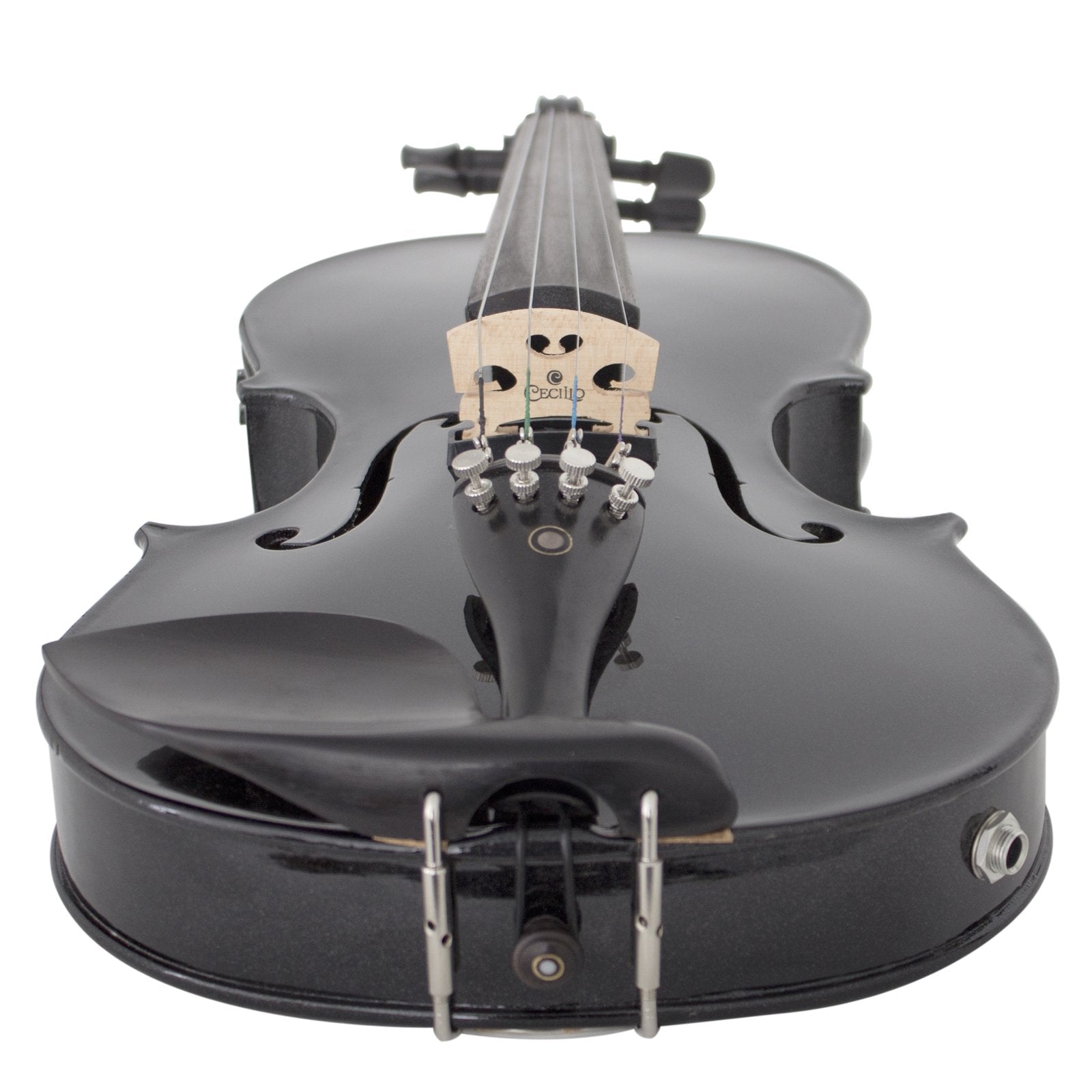 Cecilio 4/4 Full Size Acoustic & Electric Violin for Beginners & Professionals, Hand-Carved Solid Spruce Top, Ebony Fine Tuners, Full Set with Case, Bow, Rosin & AUX Cable (Metallic Black)