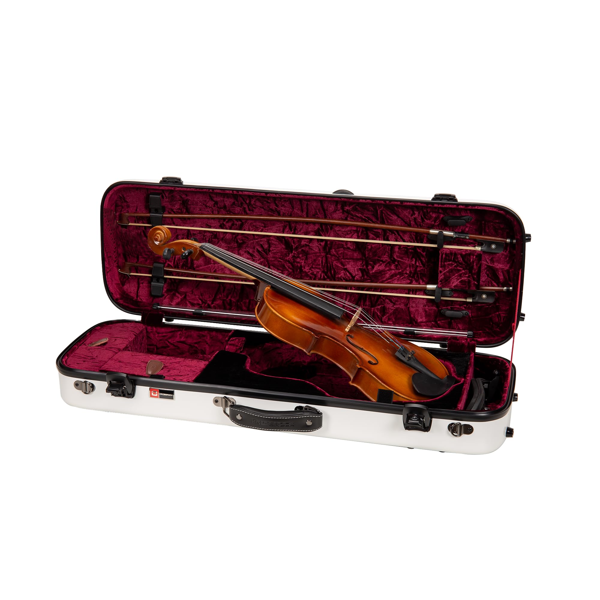 Crossrock Fiberglass Double Violin Case fits Two 4/4 Full-Size Violins- Includes TSA lock, Protective Blanket, Hygrometer, Removable Shoulder Straps- Milky White (CRF2020DVMW)
