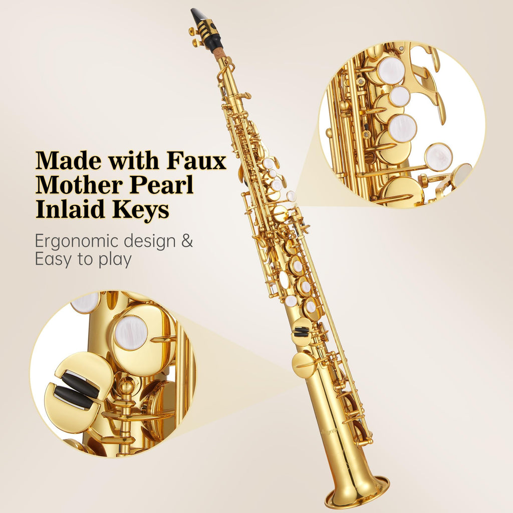 Bb Tenor Saxophone with Full Accessories: Mouthpiece, Neck Strap, Reeds, Cleaning Cloth & Carrying Case, Gold, Ready for School Band
