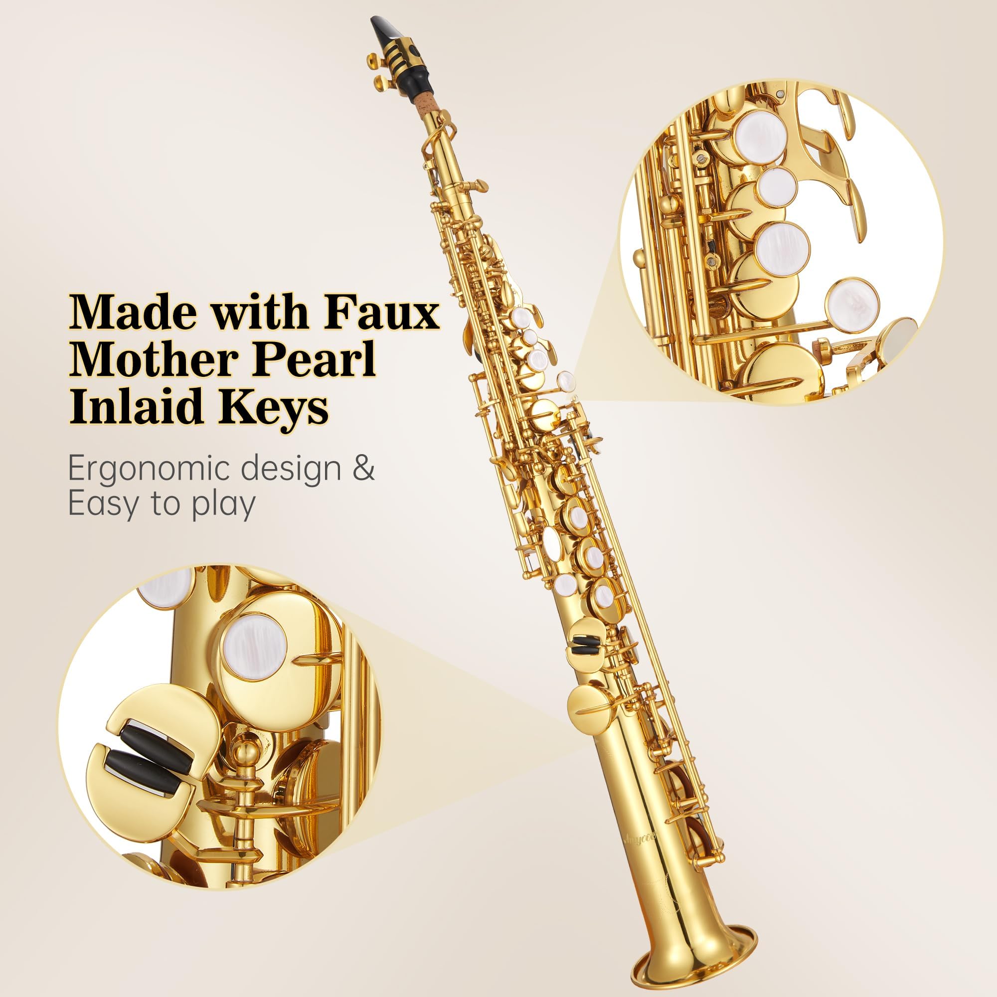 Bb Tenor Saxophone with Full Accessories: Mouthpiece, Neck Strap, Reeds, Cleaning Cloth & Carrying Case, Gold, Ready for School Band