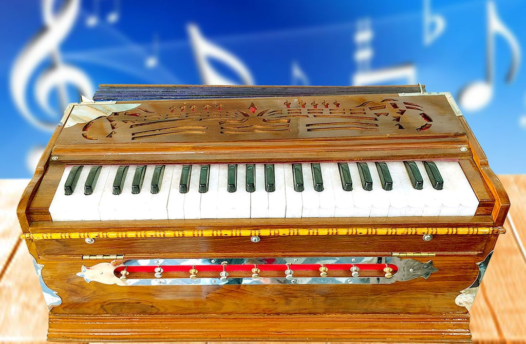 Harmonium, Maanvish Professional Harmonium Standard,Double Reeds, 3 1 4 Octaves, 9 Stops, 4 Extra Notes, Padded Bag