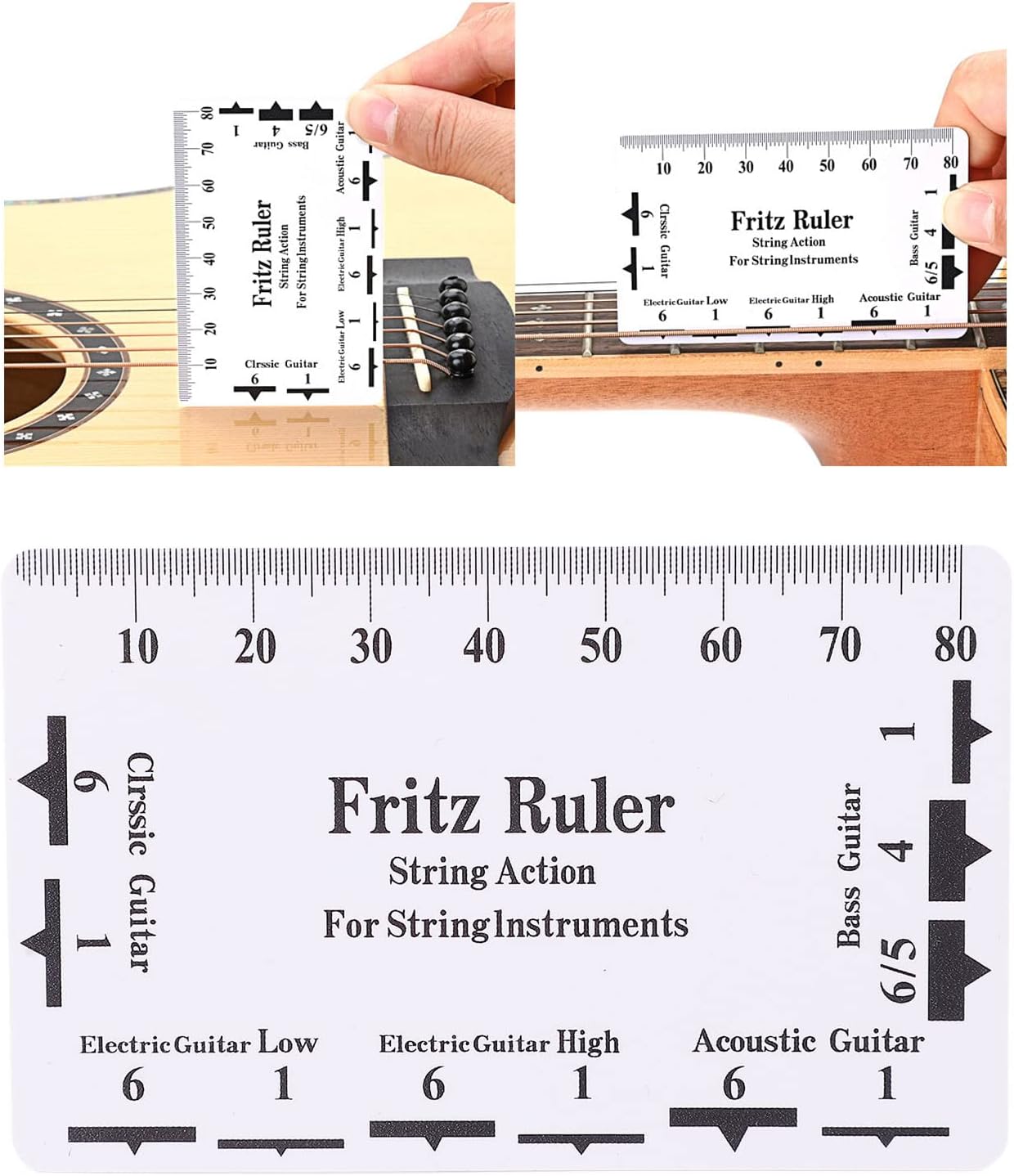 Drfeify String Action Gauge, Plastic, Setup Tool | Accurate Scale Measurement, Measures Saddle Nut, For Guitar Bass Ukulele, Luthier Setup Tool