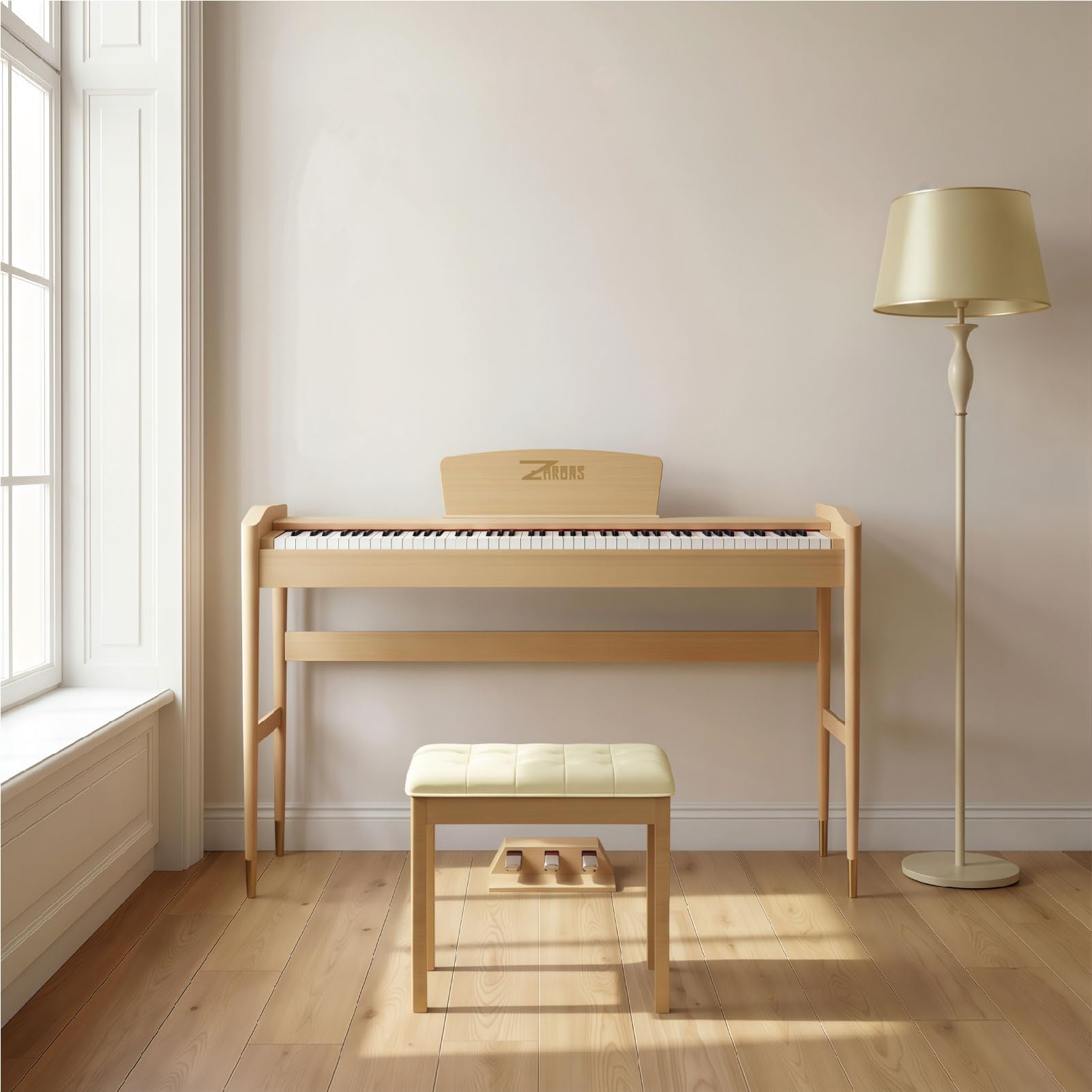 88 Key Weighted Hammer Action Digital Piano, French 5704 Chip, Solid Wood Stand, Triple Pedal, USB-MIDI, 192 Polyphony – For Adults & Intermediate
