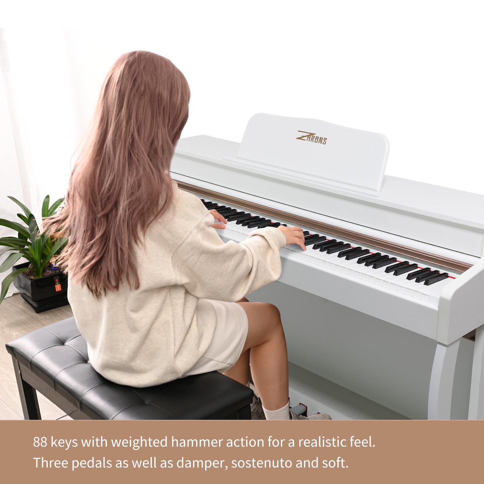 Digital Piano, 88 Key Weighted Keyboard Piano, Full-size Electric Piano Keyboard with Sheet Music Stand, Triple Pedal, Power Adapter, Supports USB-MIDI Connecting (White)