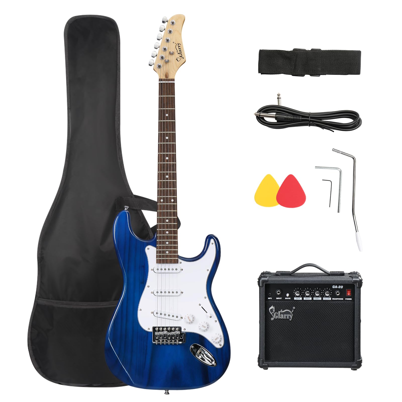 GLARRY Full Size Electric Guitar for Music Lover Beginner with 20W Amp and Accessories Pack Guitar Bag (GREEN, Left Handed 39")