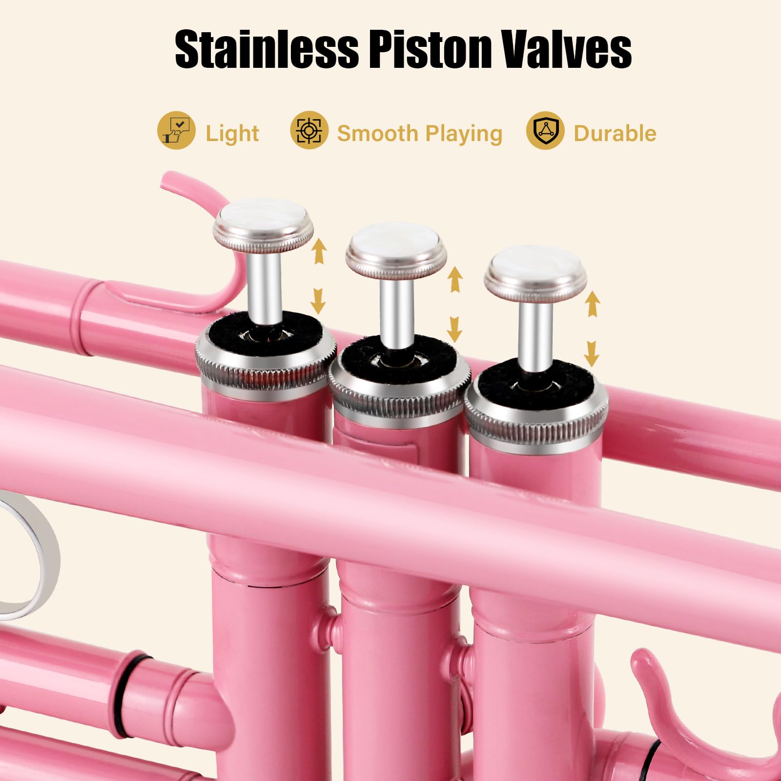 ROWELL Bb Standard Trumpet Professional Brass Trumpets for Beginner Standard Student Trumpet Set with Hard Case,7C Mouthpiece,Gloves(Pink)