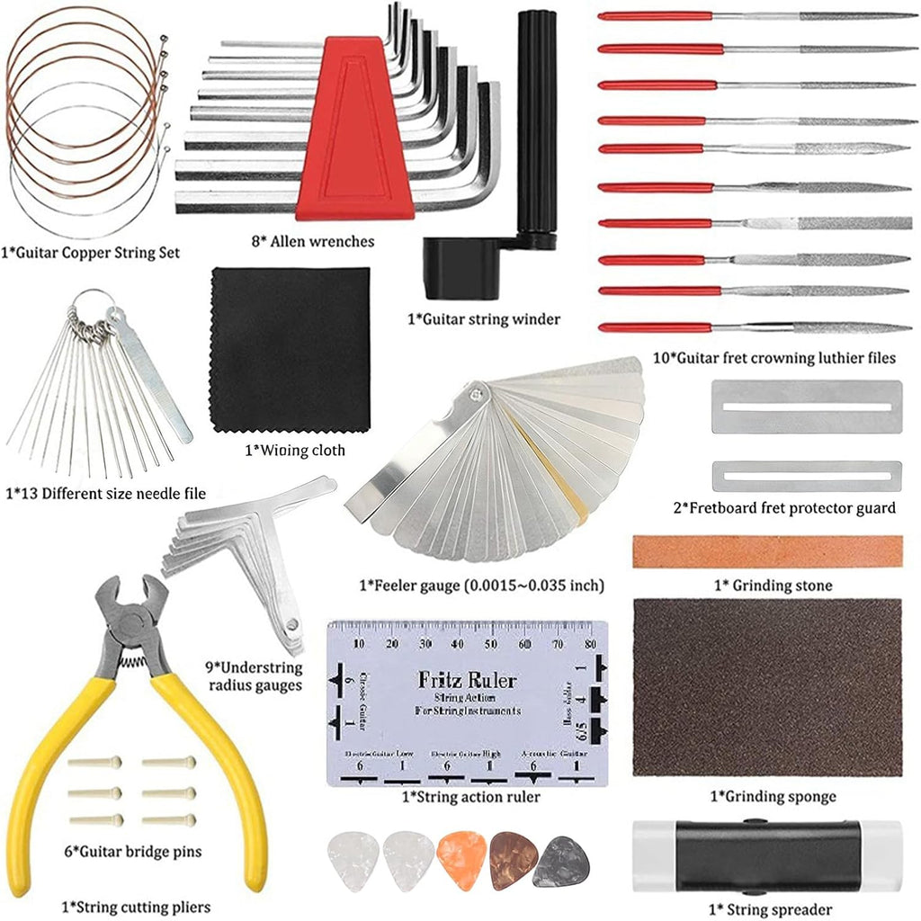 72Pcs Guitar Repair Tool Kit Maintenance Set with Strings & Tools | Complete guitar setup and maintenance kit with repair tools, strings, picks and storage case for players and technicians