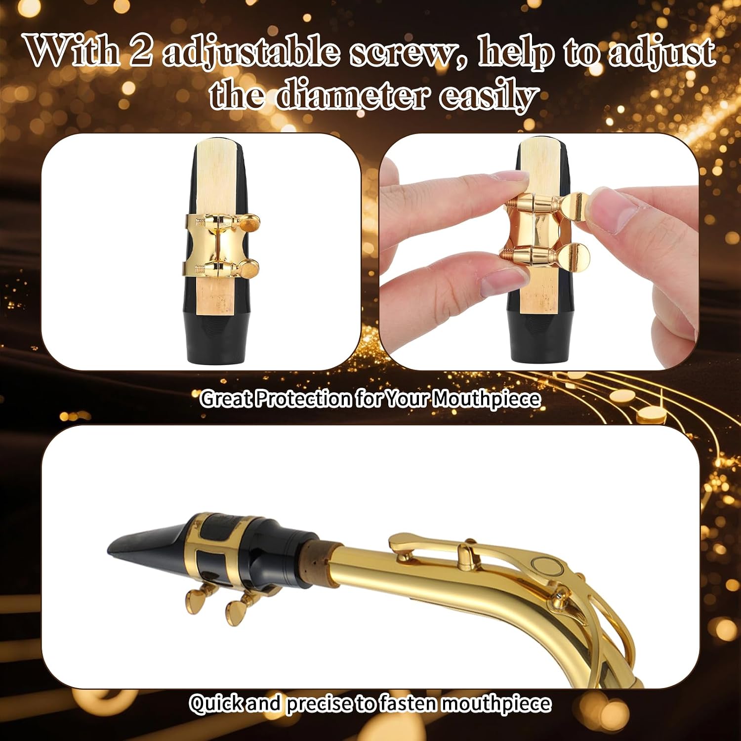 Alto Saxophone Ligature, Double Screws Saxophone Gold Fastener | Alto Sax Ligature Alto Sax Mouthpiece Ligature with Adjustable Screw