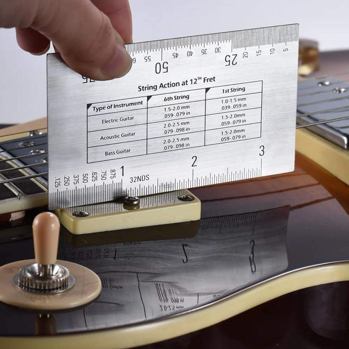 Guitar Action Gauge Ruler, Guitar String Height Gauge, Luthier Tool, for Electric, Acoustic, Bass Guitar