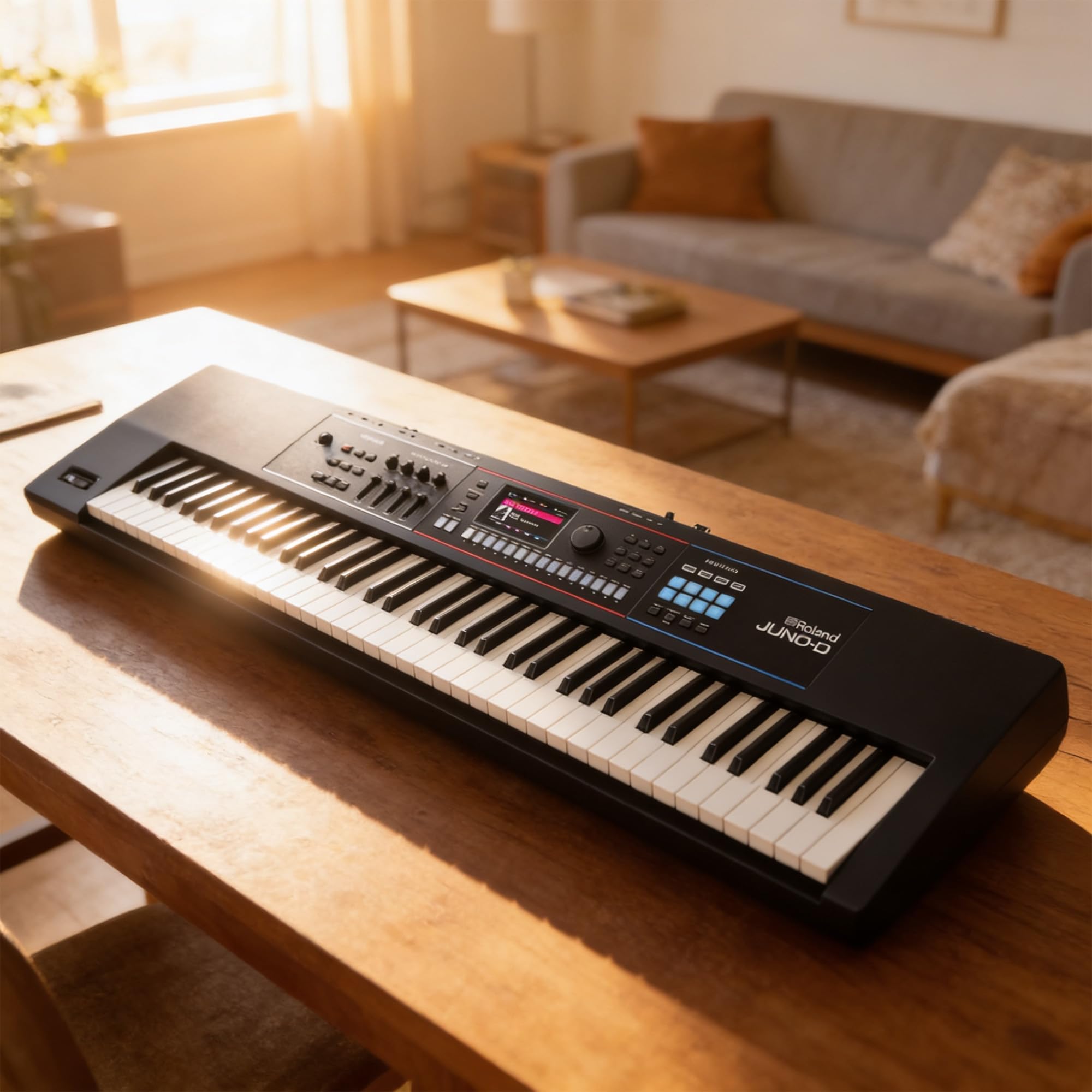 Roland JUNO-D8 Synthesizer Bundle with Adjustable Stand, Bench, Sustain Pedal, Cover, Austin Bazaar Instructional Video, and Polishing Cloth
