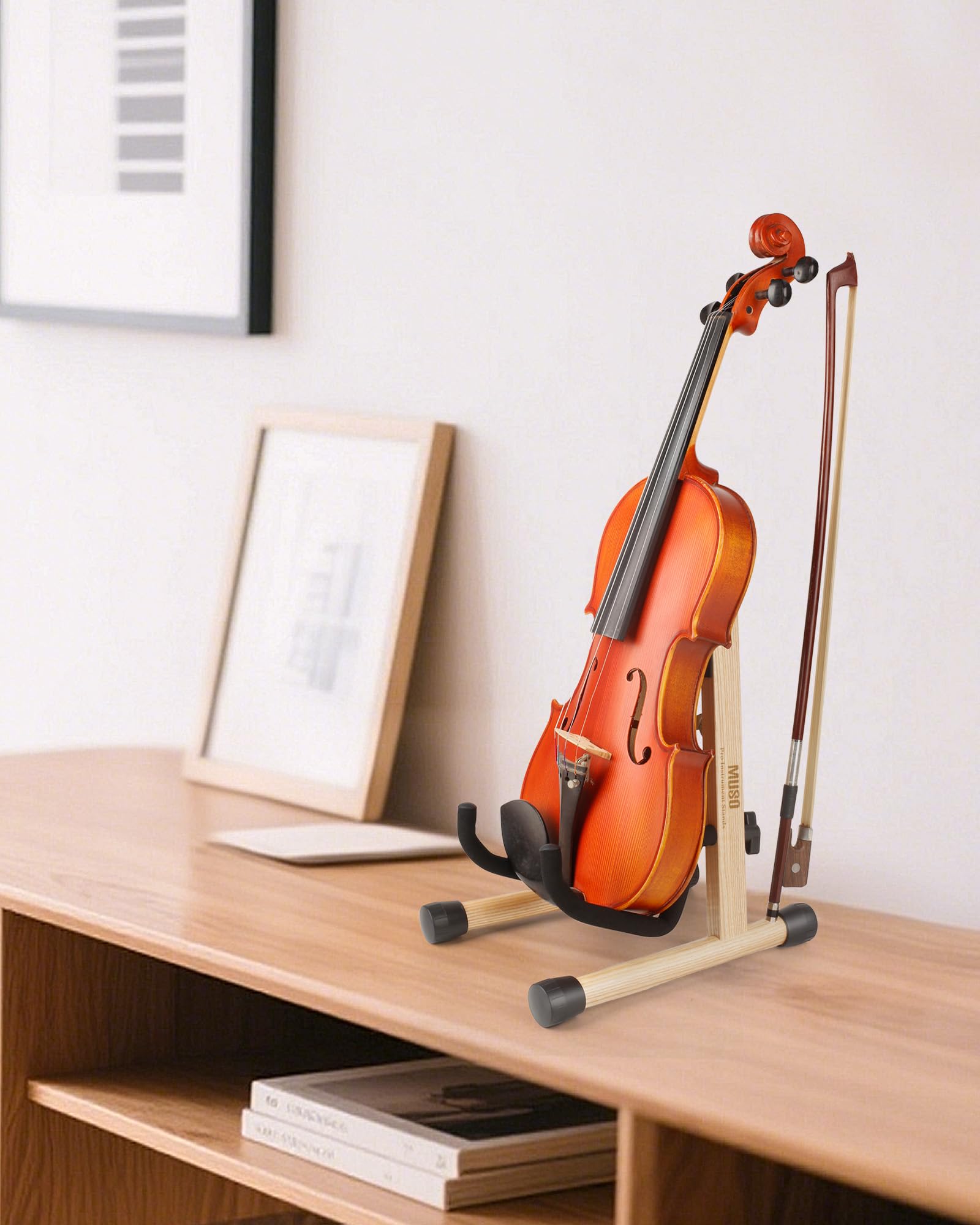 MUSO Cello Stand with Bow Holder,A-Frame Floor Stand with Padded Foam, Handcrafted Cello Rack Fits 1/2, 3/4, 7/8, 4/4 Full-Size and Guitar, Instrument Holder for Home and Studio Display