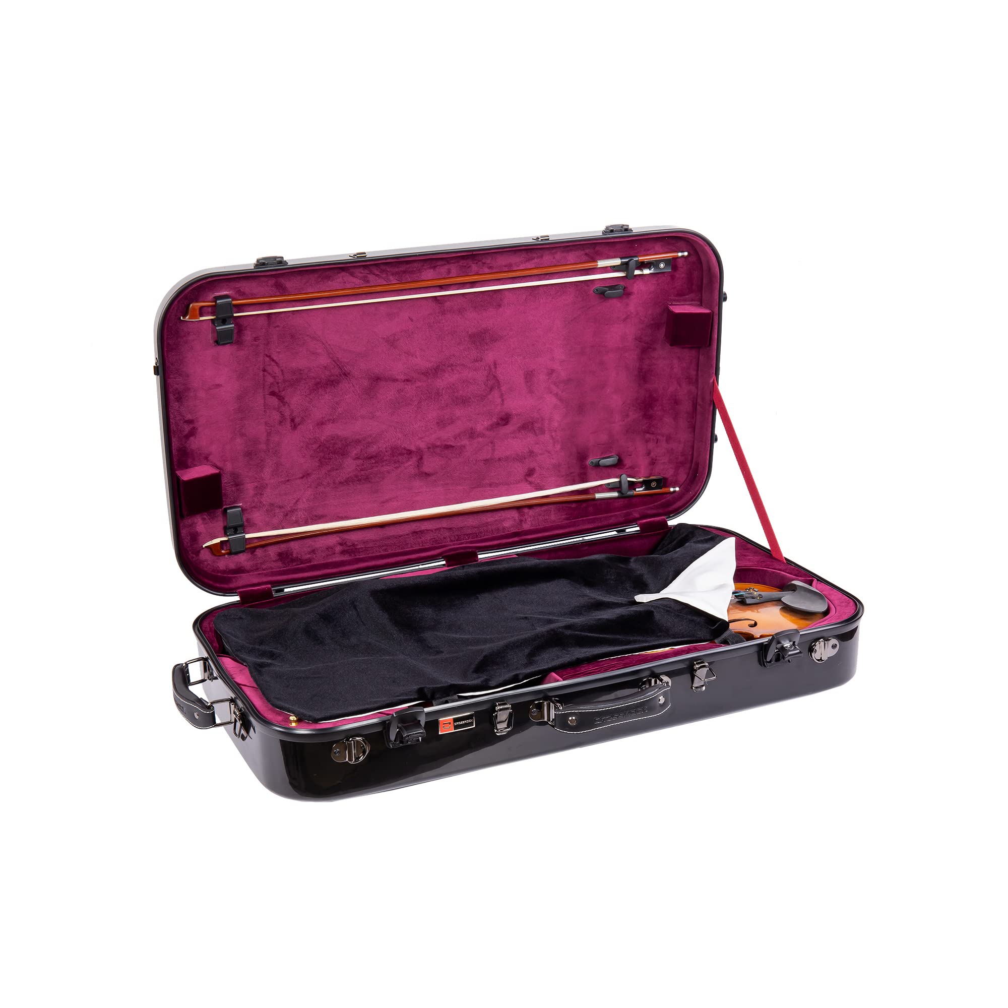 Crossrock Fiberglass Double Case for Mandolin & 4/4 Violin – Fits A & F-Style | Black Gloss Finish, TSA Lock, Backpack Straps, Accessory Storage – Pro Tour Series
