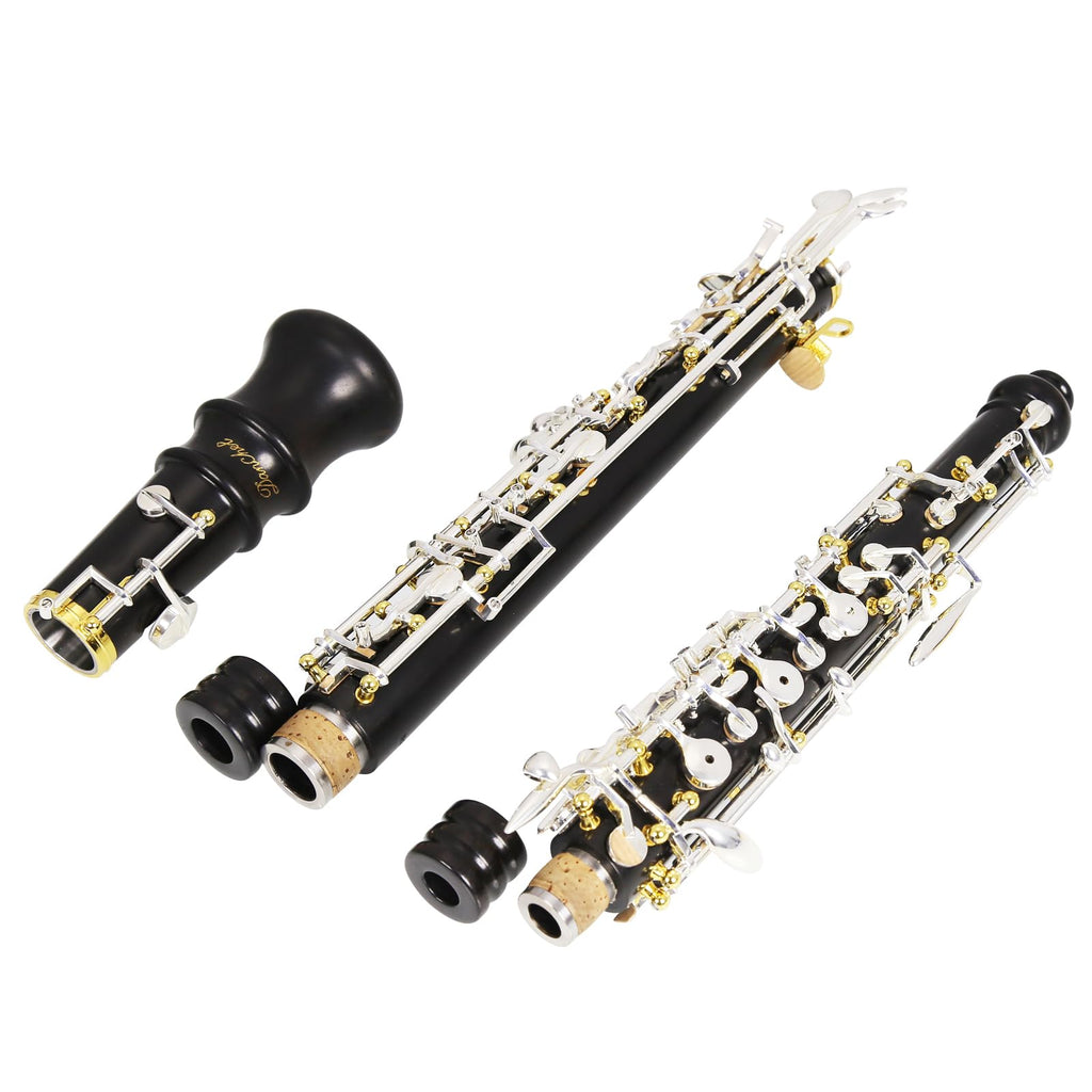 Oboe Professional Performance Level Redwood Body Silver Plated Semi Automatic C Tone with Reeds, Cleaning Cloth, Oboe Swab, Powder Paper, Absorbing Paper, Thumb Rest, Screwdriver, Gloves, Case