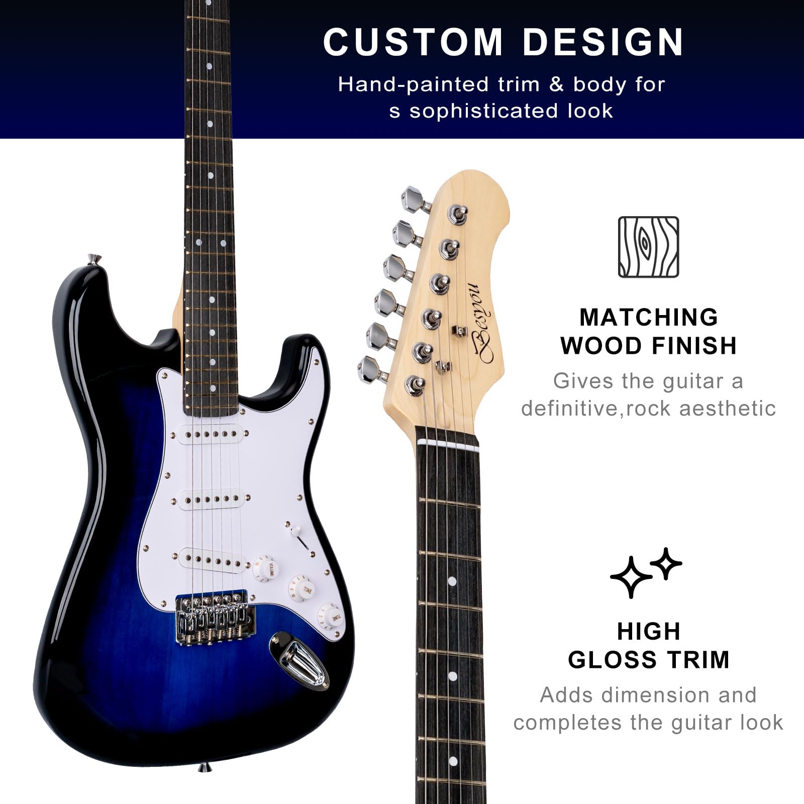 39 Inches Full Size Electric Guitar Beginner Electric Guitar Kits with 10W Amp Classic SSS Pickup Complete with Gig Bag Tuner Capo Strap Picks Guitar String Winders Black