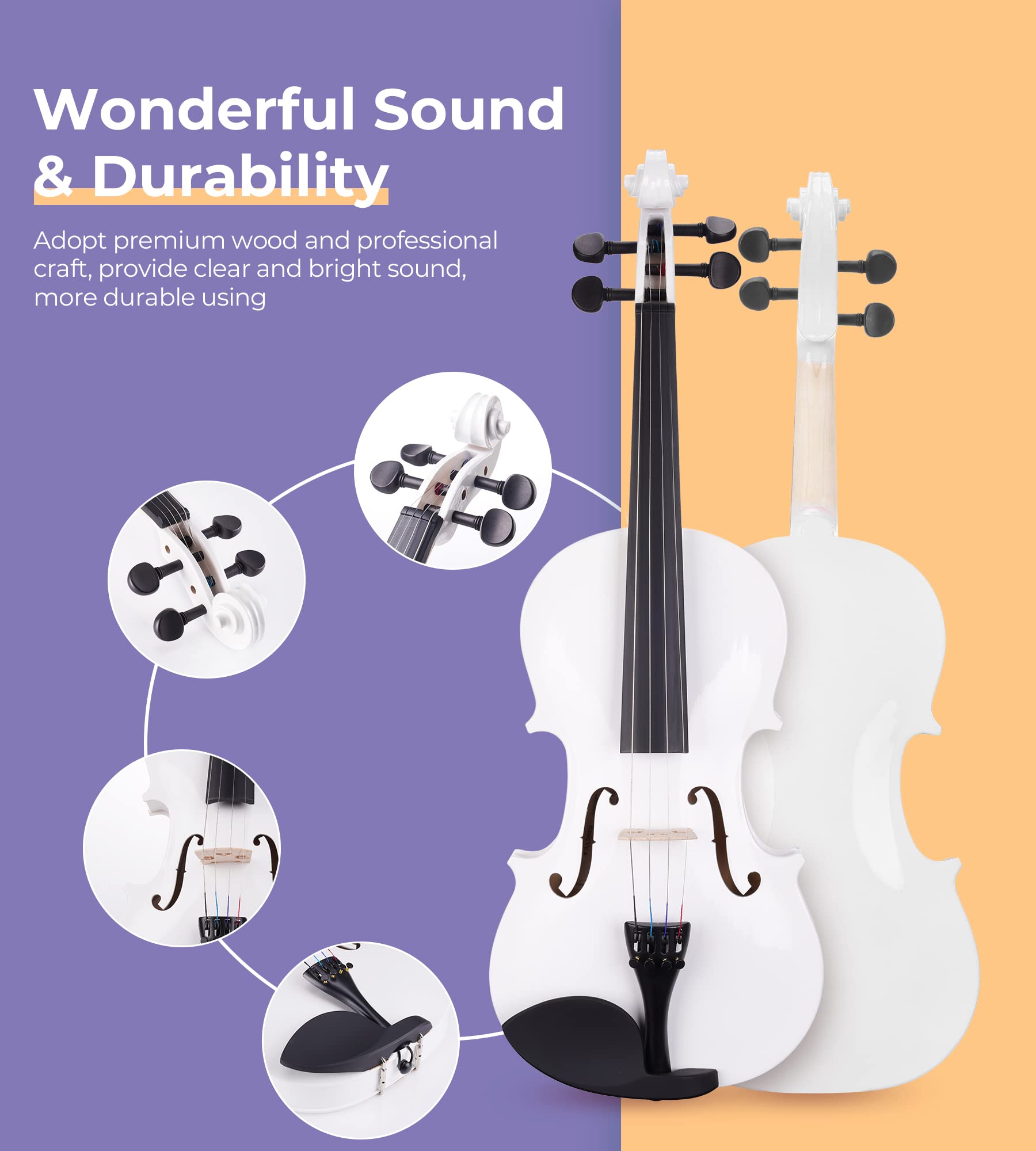Vangoa 4/4 Full Size Beginner Violin Set, Acoustic Violin for Adults, Teens and Children over 11, Violin Beginner Set (with Hard Case, Rosin, Shoulder Rest, Bow, Spare Strings, Mutes and Black Set)
