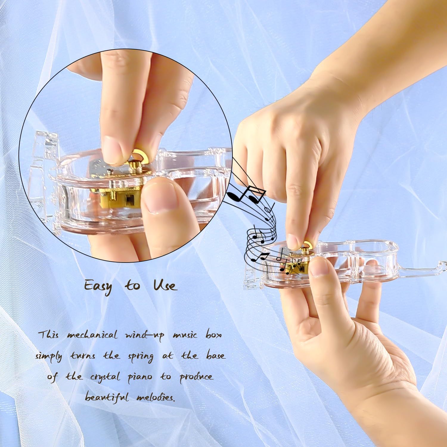 Large - Violin Music Box Mechanical Clockwork Crystal Violin High-End Acrylic Ornament Crystal Craft (Music: Castle in The Sky)