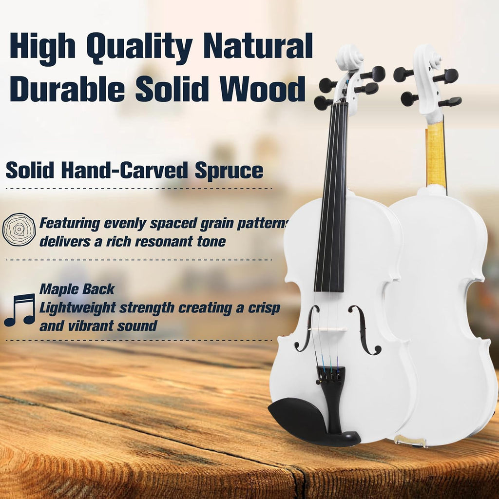 Mendini By Cecilio Violin 4/4 Full Size For Beginners - Fiddle Solidwood Kit with Hard Case - Acoustic Violins with Bow, Rosin, Tuner, Extra Strings & Bridge, Shoulder Rest and Lesson Book (Varnish)
