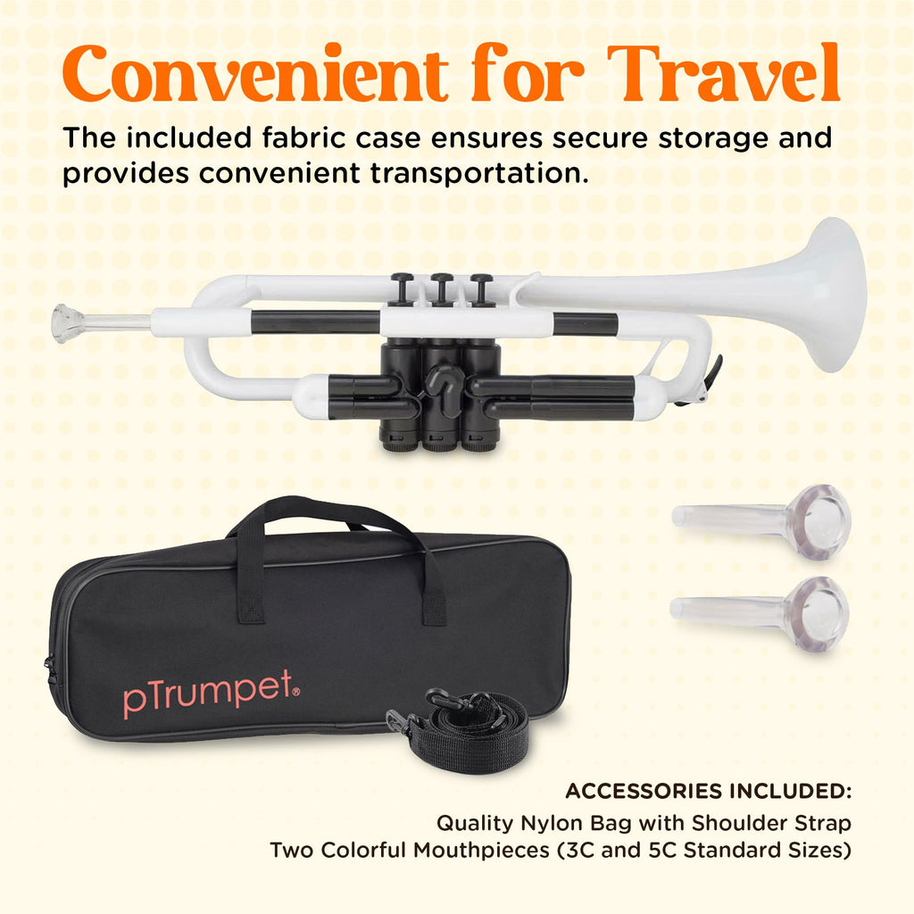 pTrumpet Bb Plastic Trumpet - Durable pInstruments Design with Ergonomic Grip - Includes 3C & 5C Mouthpieces and Carrying Bag - Authentic Sound for Students & Beginners - ABS Build - Green