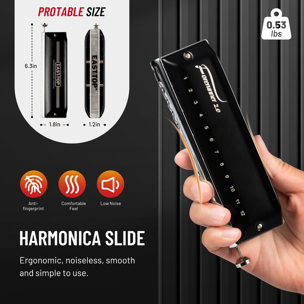 EAST TOP FORERUNNER 2.0 without valves Chromatic Harmonica 12-Hole 48 Tones C Key Chromatic Mouth Organ Harmonica for Adults,Beginners and Students As Gift