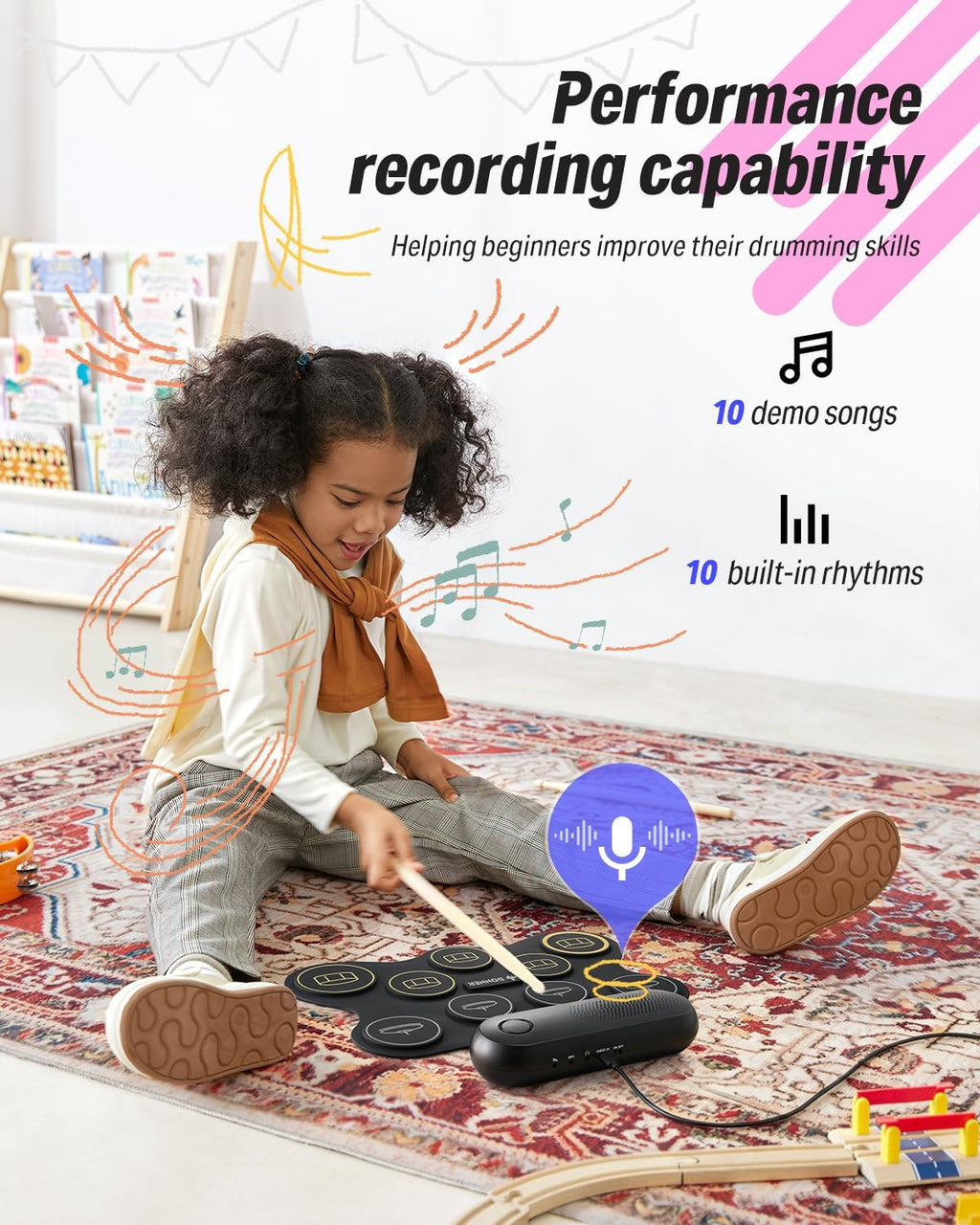 Donner Electric Drum Set for Beginners, 9 Pads Electronic Drum Kit with Built-in Speaker, Roll Up Digital Drum Pad for Kids with Recording, Gift for Holiday, Christmas and Birthday, DED-20Q