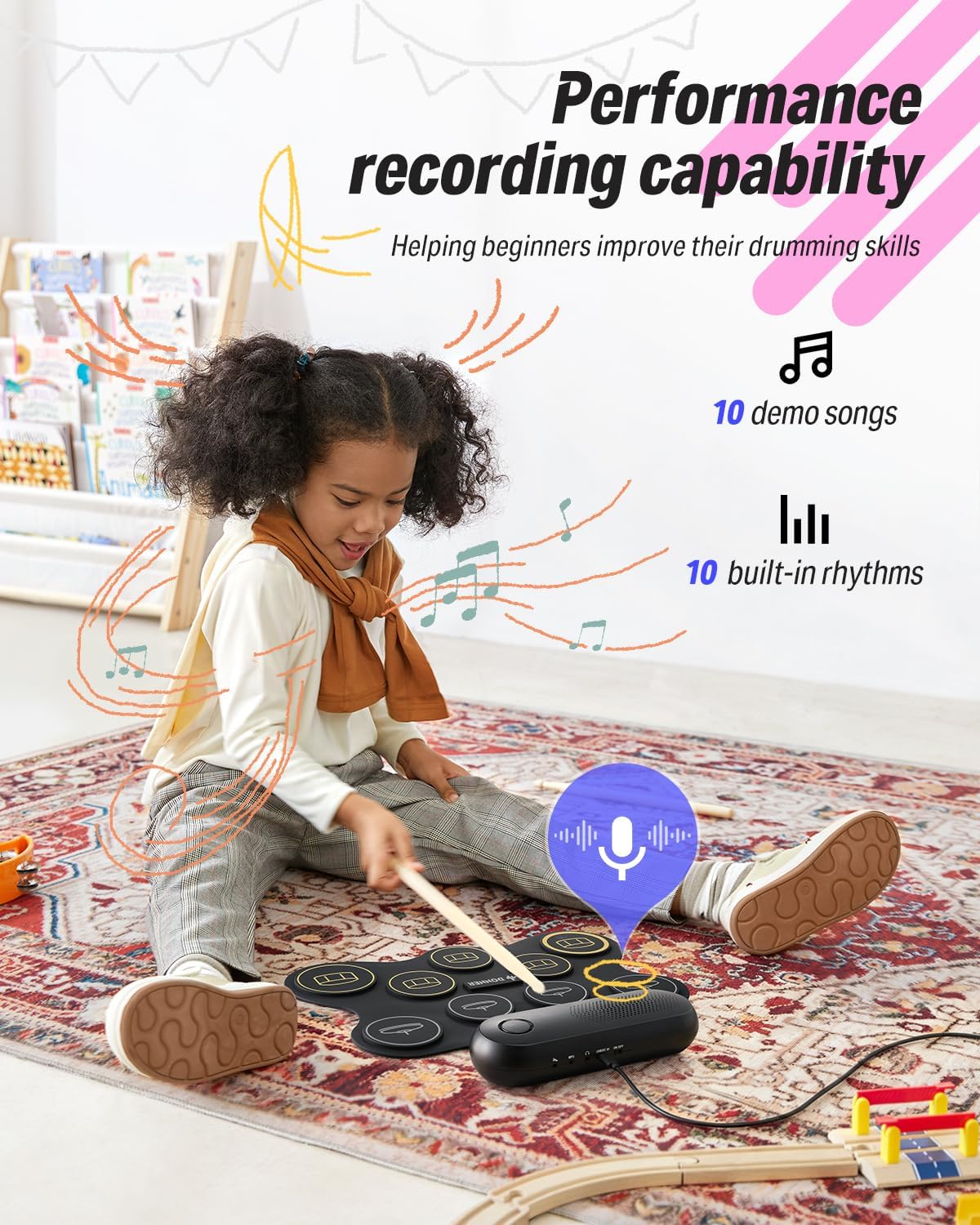 Donner Electric Drum Set for Beginners, 9 Pads Electronic Drum Kit with Built-in Speaker, Roll Up Digital Drum Pad for Kids with Recording, Gift for Holiday, Christmas and Birthday, DED-20Q