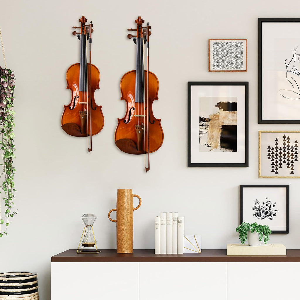 Ohuhu Violin Wall Mount Hanger, Hardwood Violin Viola Hanger with Bow Holder and Soft Padding for Home Studio Decor