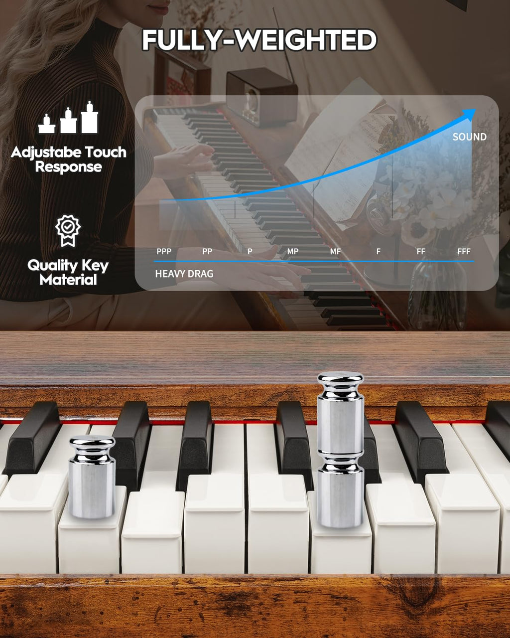 STRICH Digital Piano 88 Keys, Hammer-Action Weighted Keyboard, Full size Electric Piano Keyboard with Stand, 25Wx2 Speakers, Supports USB-MIDI/Wireless Connecting SDP-300S (Color Mahogany)
