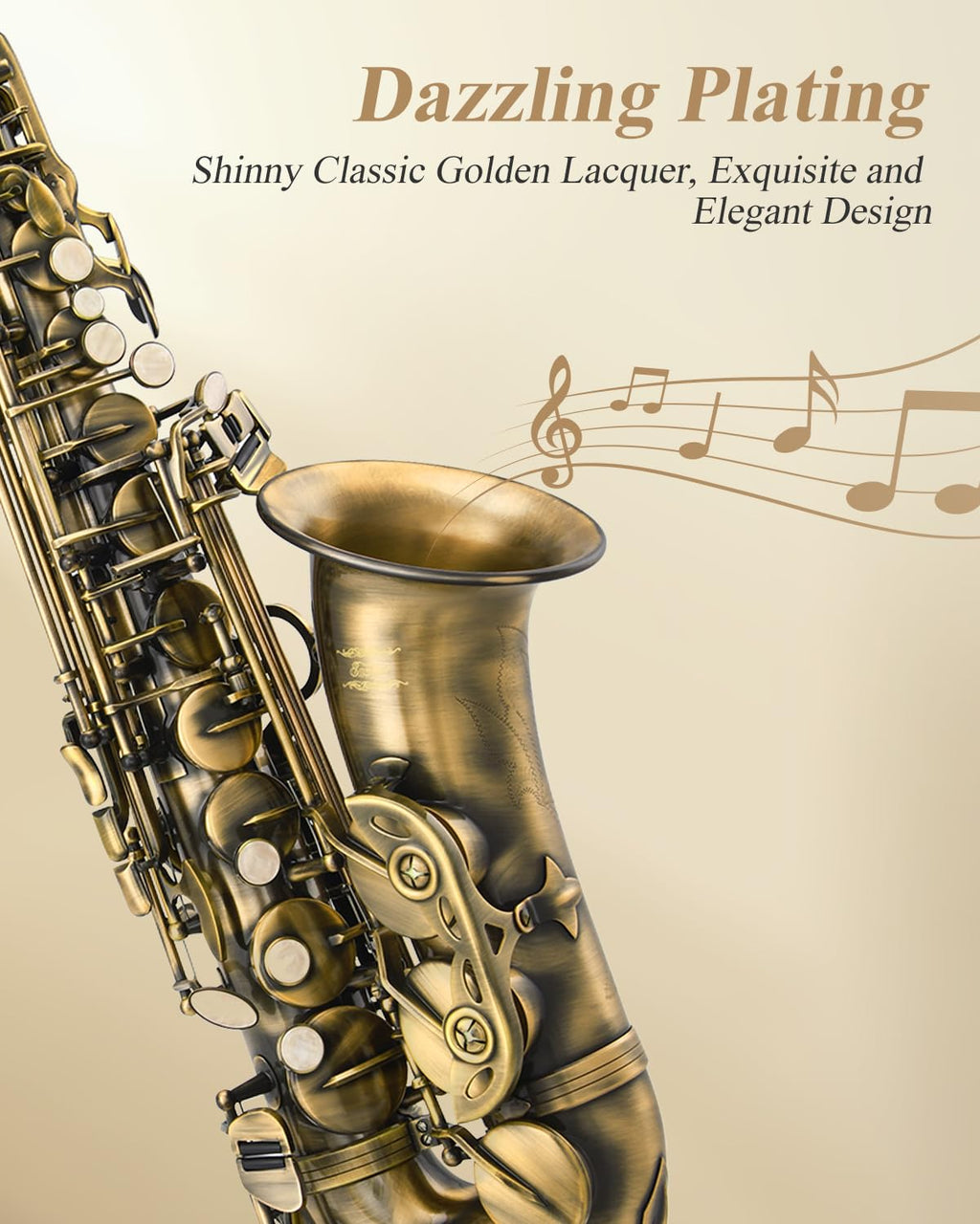 Eastar Student Alto Saxophone E Flat for Beginner Sax Full Kit with Carrying Case, Mouthpiece, Straps, Reeds, Stand, Golden Lacquer, AS-Ⅱ