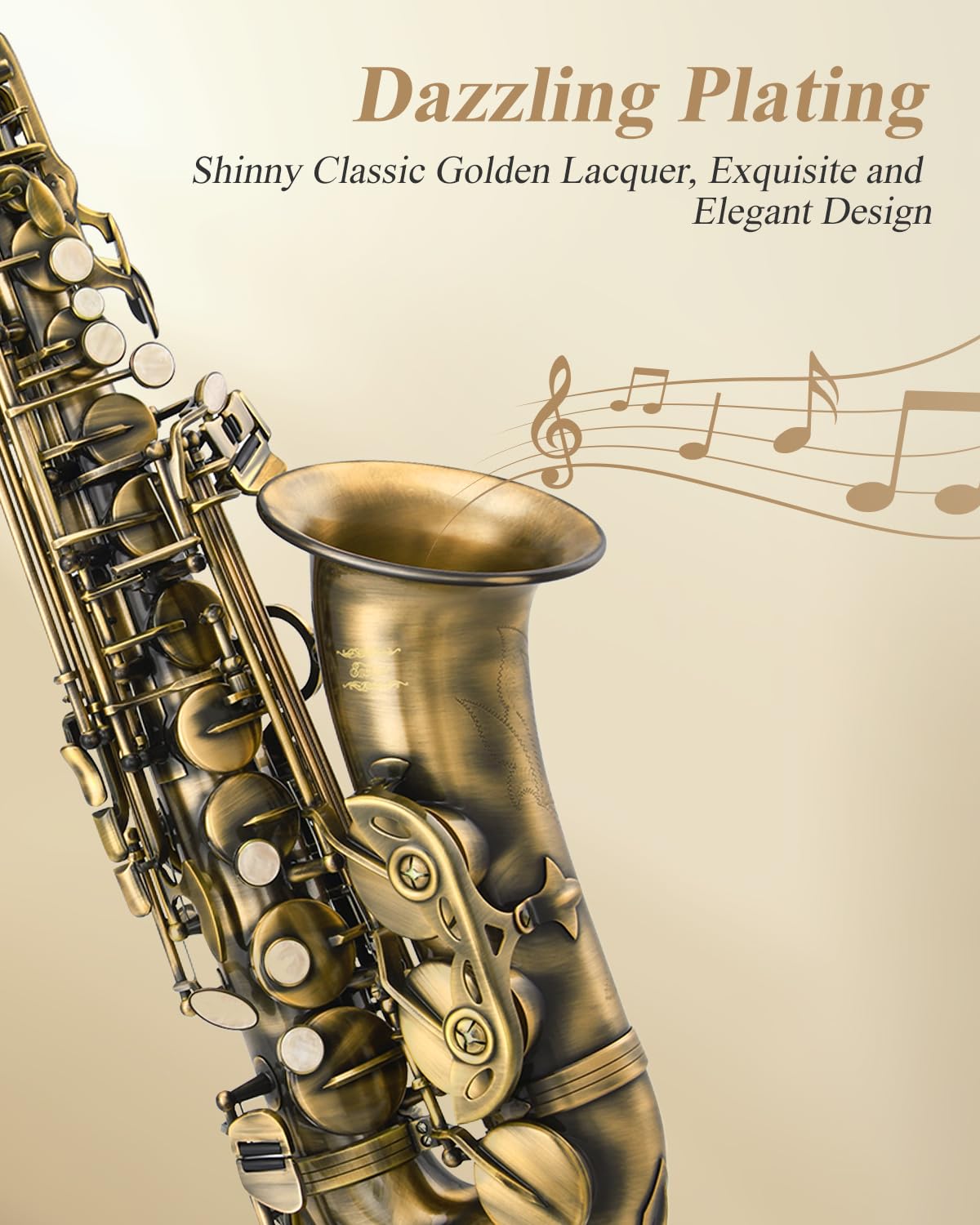 Eastar Student Alto Saxophone E Flat for Beginner Sax Full Kit with Carrying Case, Mouthpiece, Straps, Reeds, Stand, Golden Lacquer, AS-Ⅱ