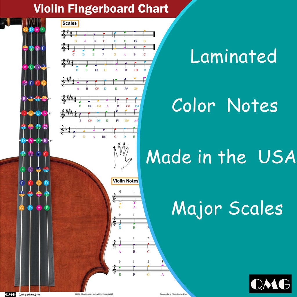 QMG Cello Fingering Chart with Color-Coded Notes, Cello Scales Techniques Suitable for All Levels